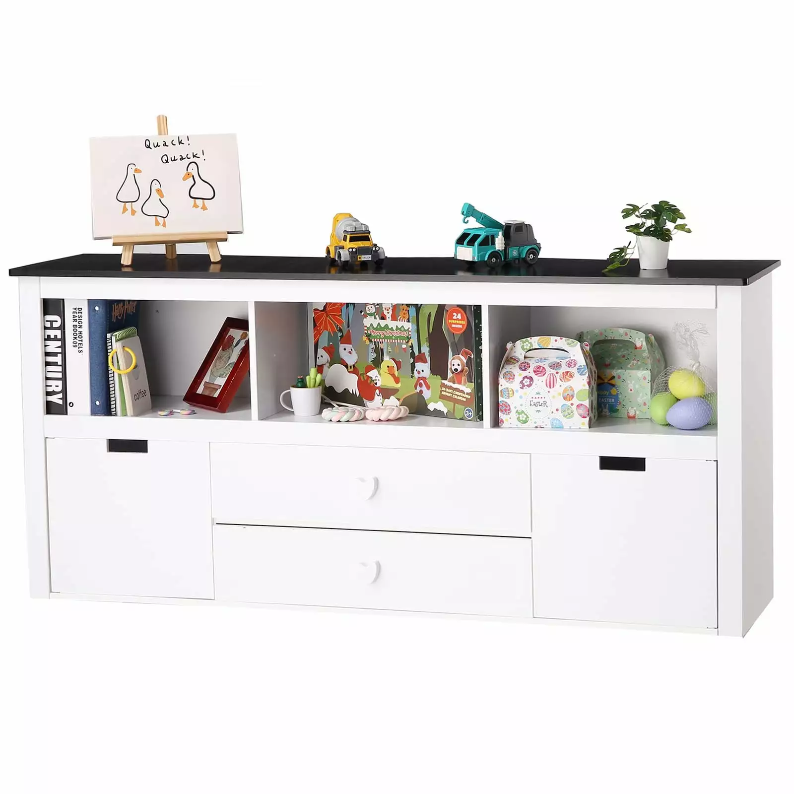 Large Toy Storage Organizer 2 Drawers and 3 Cubbies Toy Organizers and Storage Books or Dolls Kids Bookshelf and Toy Stora...