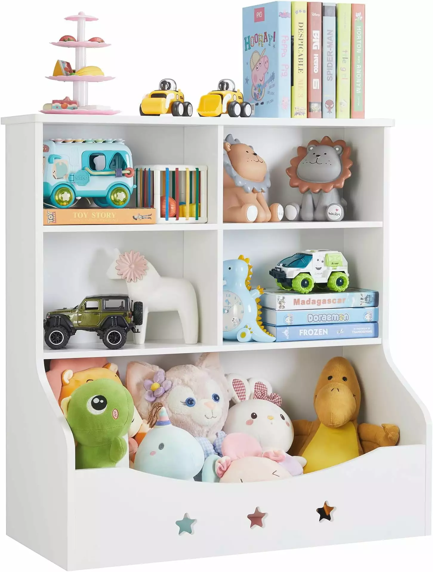 Kids Toy Storage Organizer Children Multi Functional Bookcase and Bookshelf Toddler 5 Cubby Toy Storage Cabinet White XINZHEN