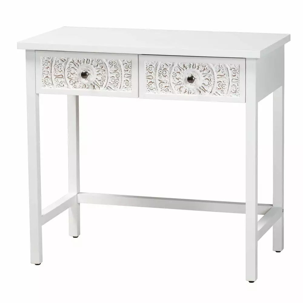 Baxton Studio Yelena Traditional White Finished Wood 2-Drawer Console Table Console