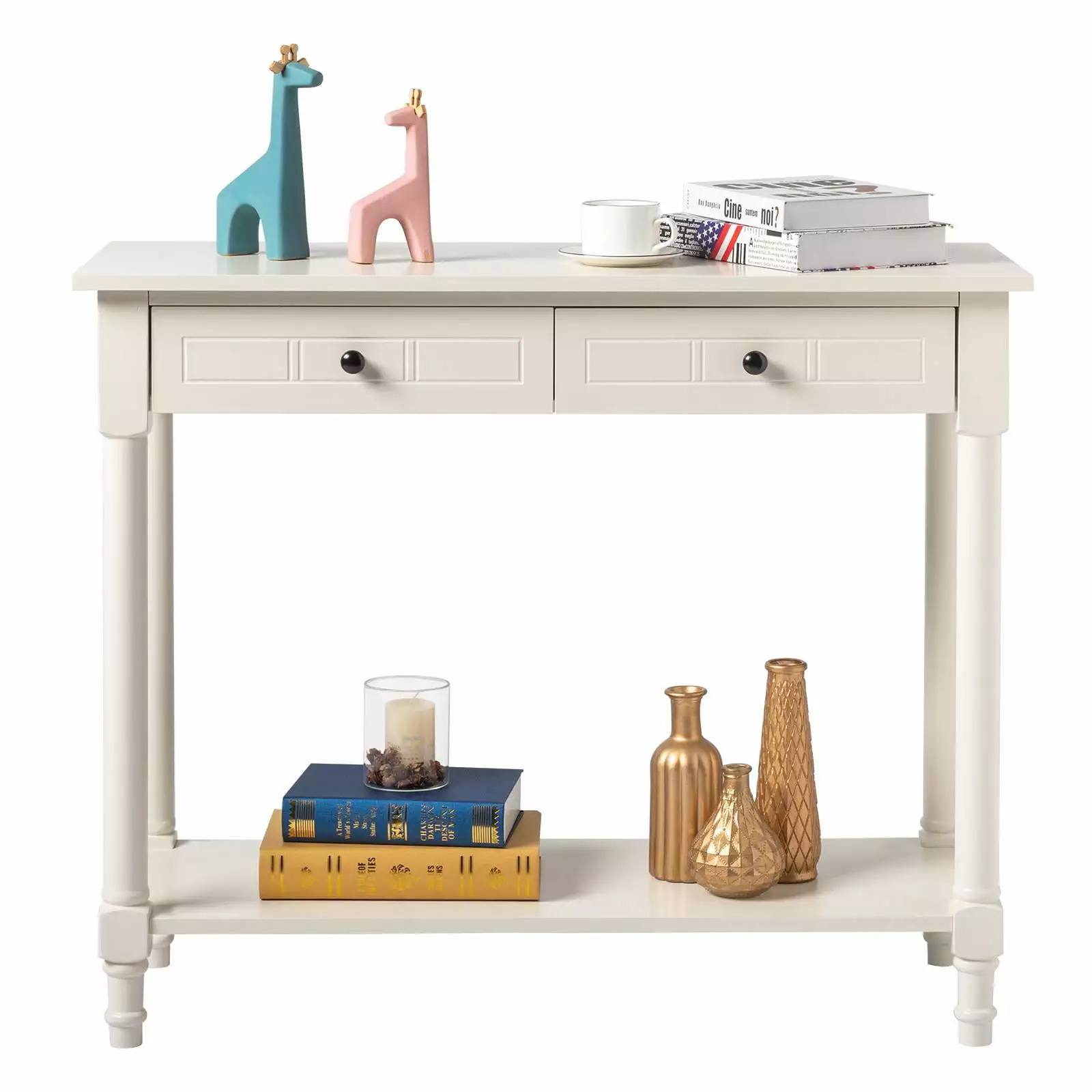 EasingRoom 2 Drawers Sofa Table Hall Table Console Tables Entryway Living Room Kitchen Ivory White Console