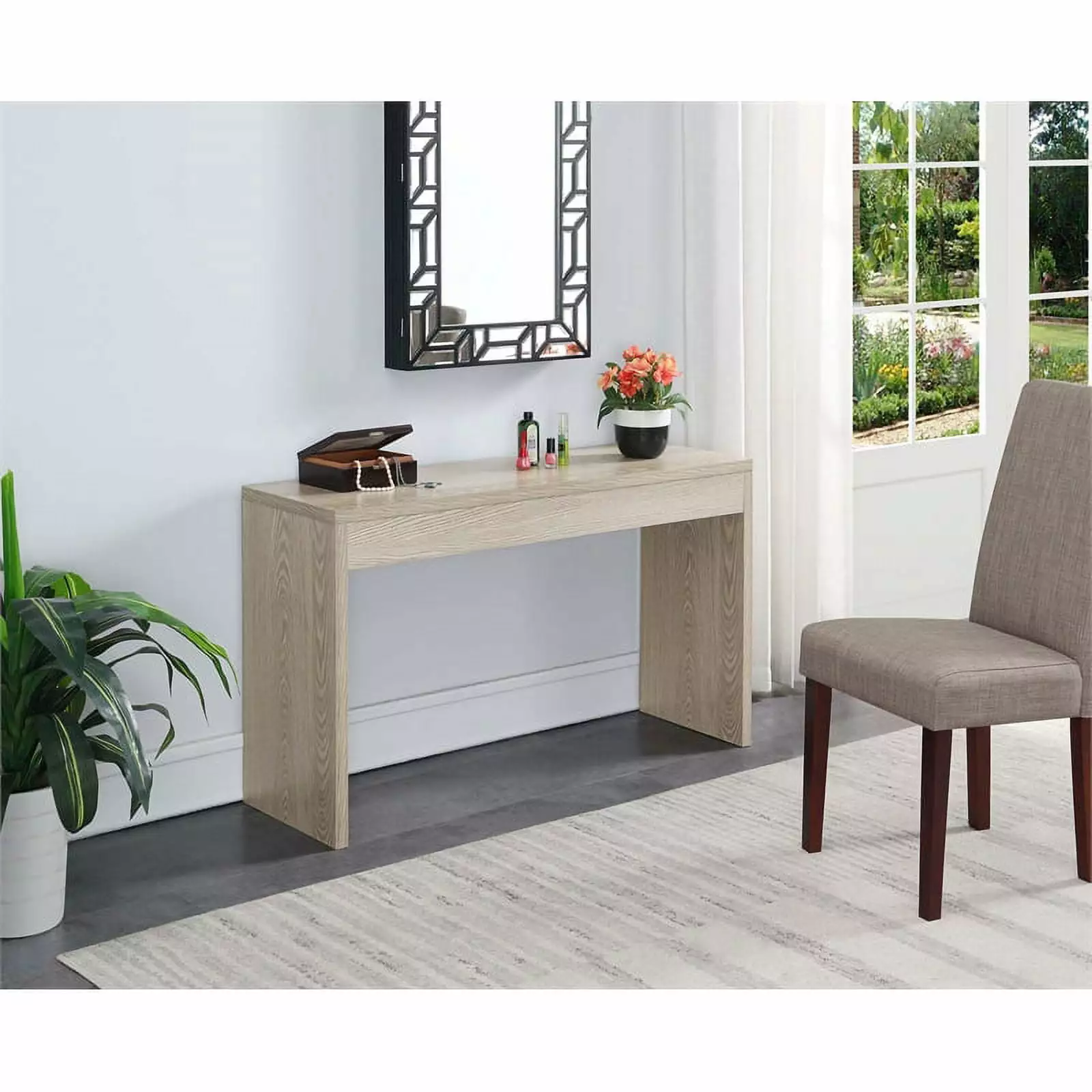 Pemberly Row Traditional Console Table White Wood Grain Finish Entryway Hall Table Console