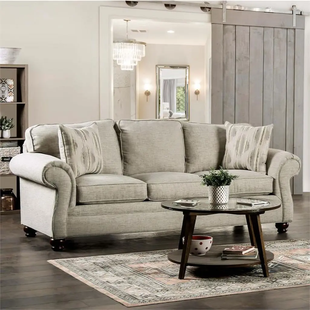 Furniture America Maggi Transitional Fabric Upholstered Sofa Cream - Elegant Sofa Wooden Legs