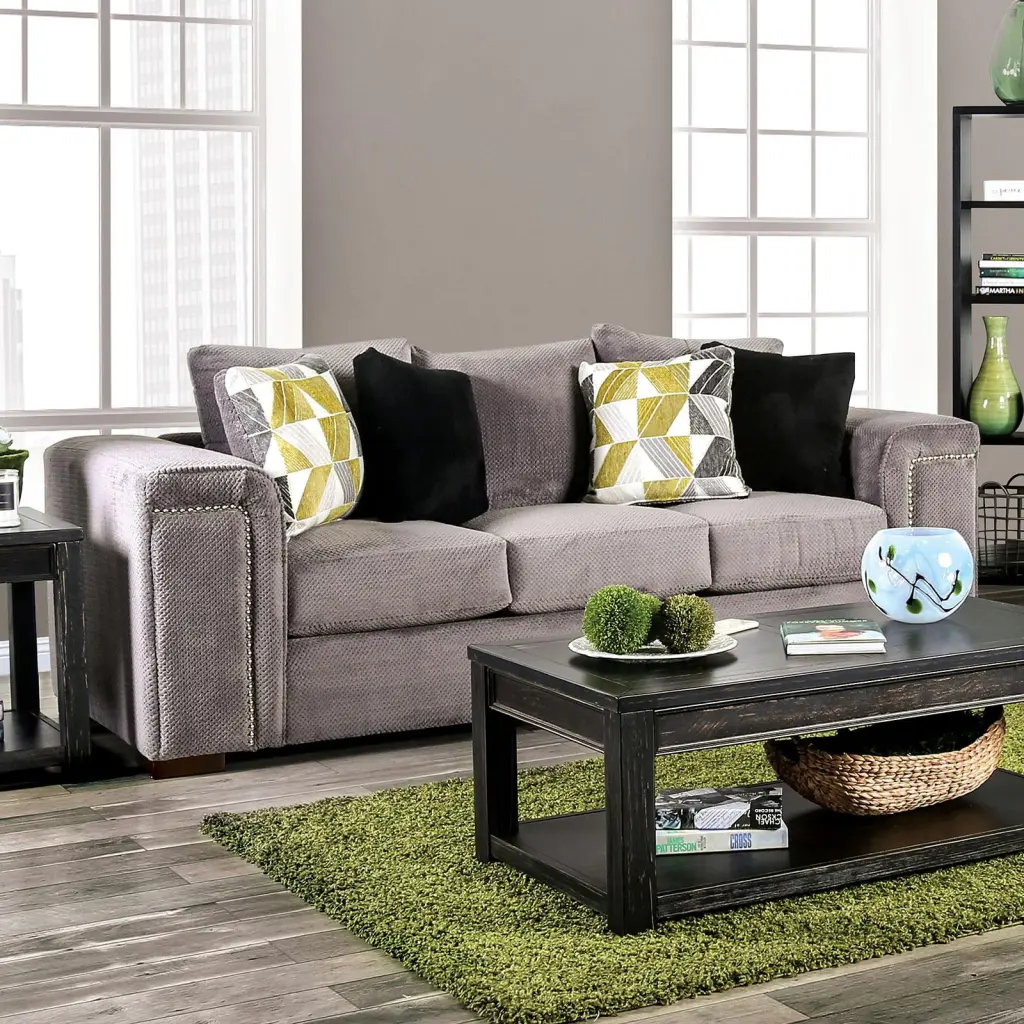 Transitional Fabric Upholstery Sofa Gray Bradford Furniture America - Plush Sofa Square Arms