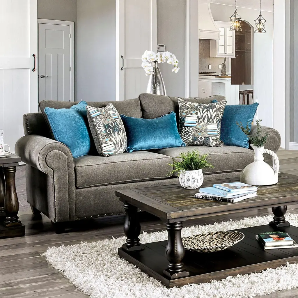 Transitional Fabric Upholstery Sofa Gray Mott Furniture America - Comfortable Sofa Tight Back