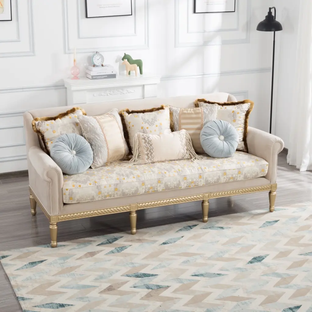 Classic Style Sofa - Elegant Beige Velvet Upholstery Solid Wood Frame - Traditional Living Room Furniture Ponnky