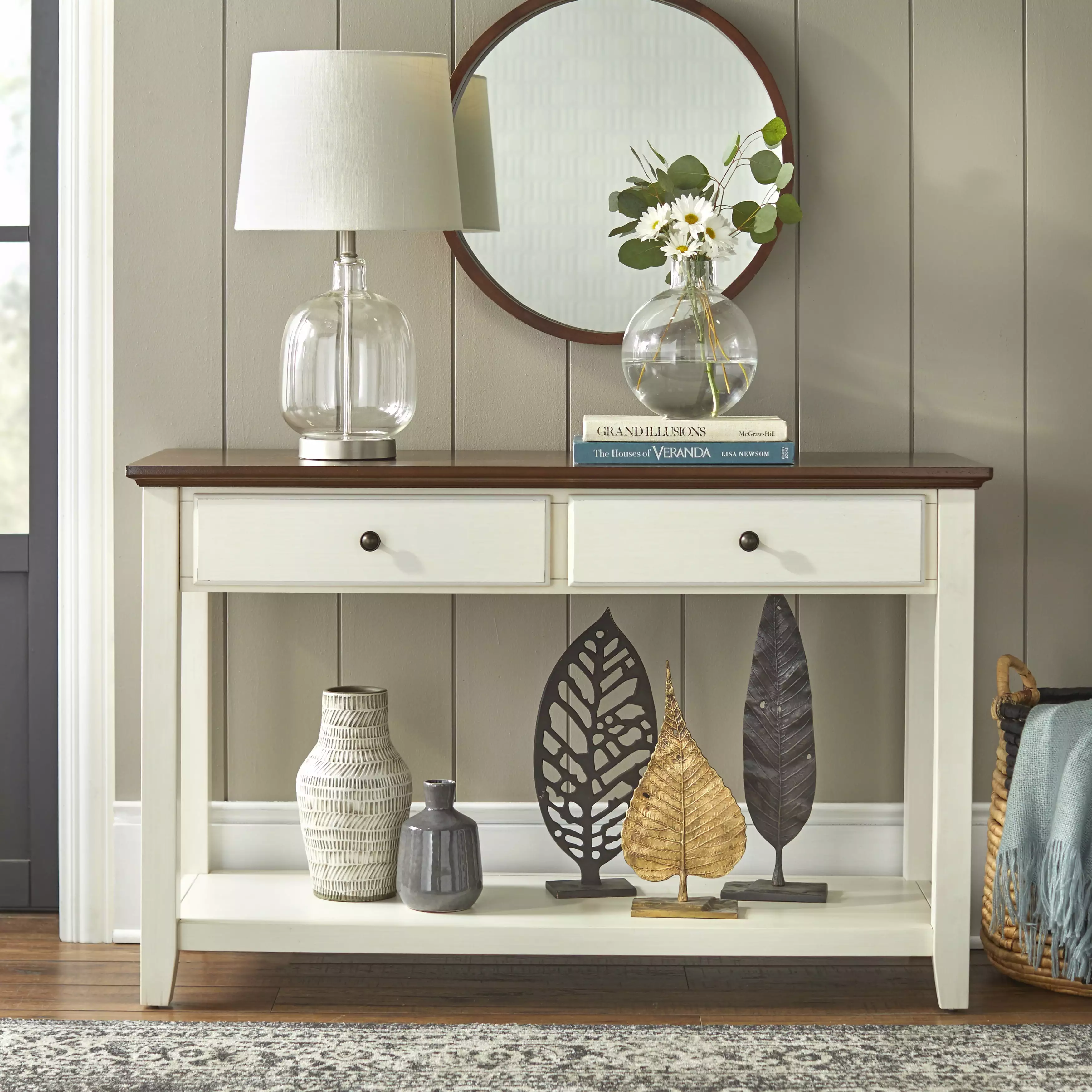 TMS Charleston Rectangular Two-Tone Wood Sofa Table Chestnut Brown and Off-White Finish Console All Other Brands