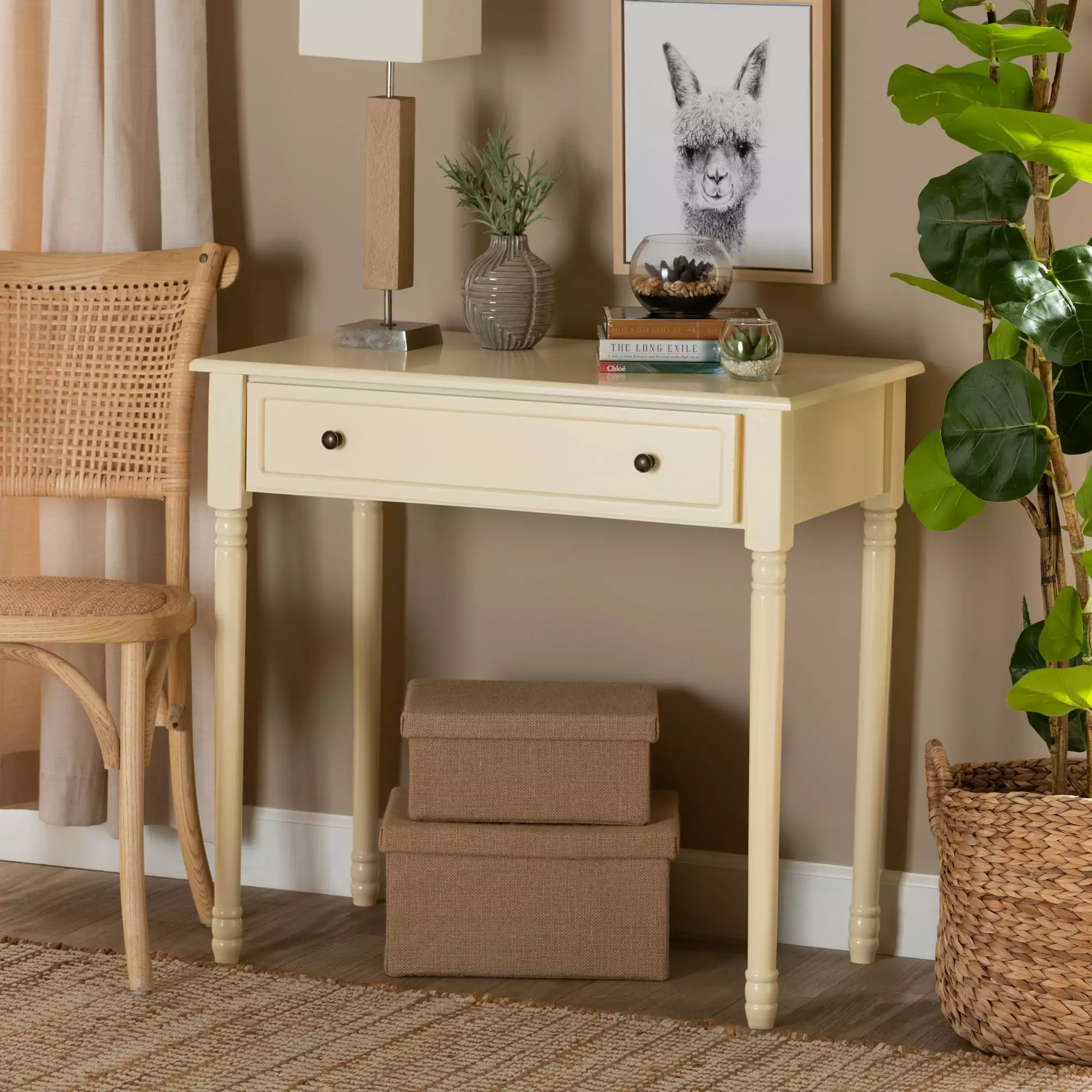 Baxton Studio Mahler Traditional Wood 1 Drawer Console Table White Finish Entryway Furniture Console