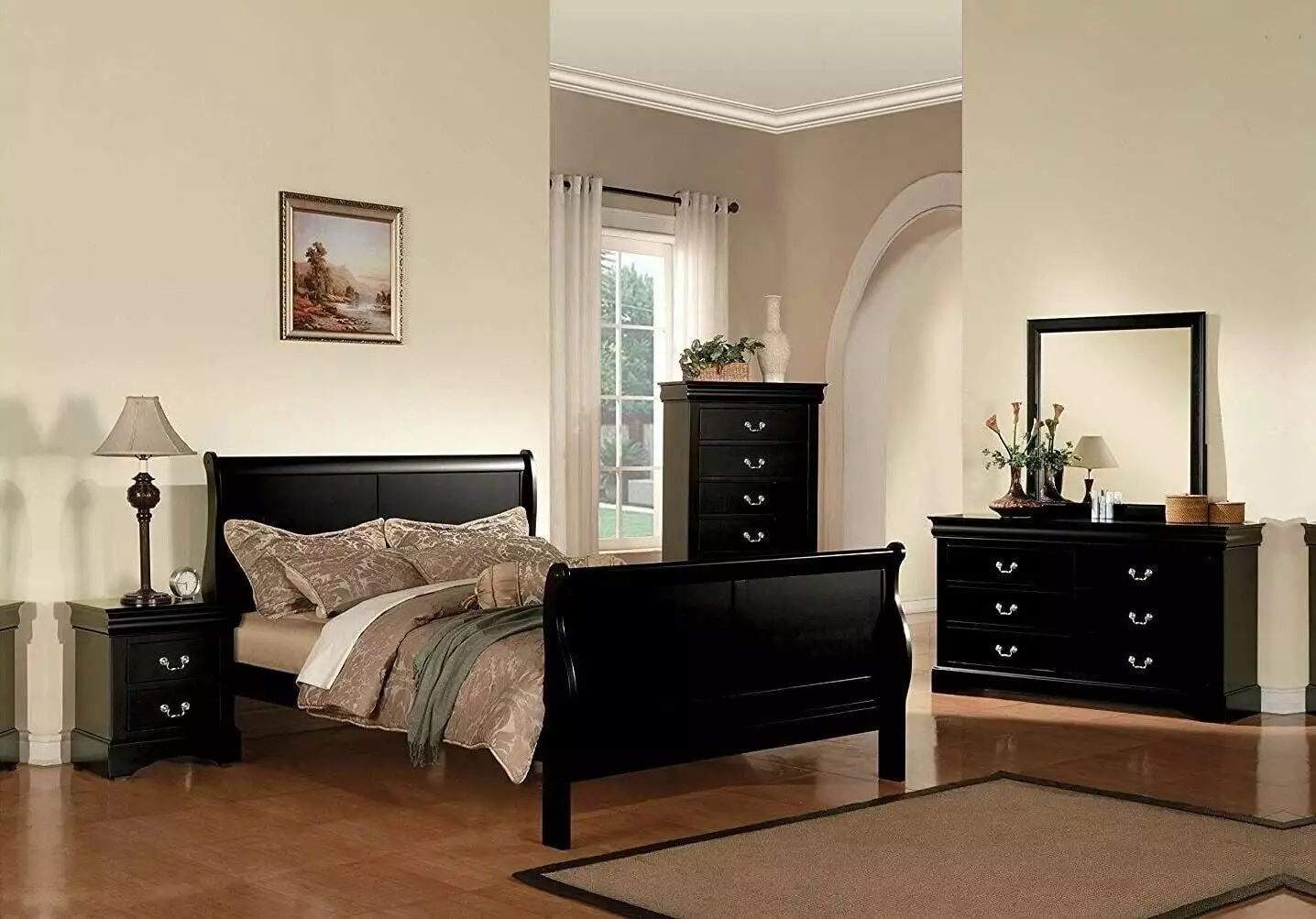 Louis Philippe Style 4pc Black Bedroom Set Twin Bed Nightstand Dresser Mirror Traditional Design Bedroom Furniture Esofastore