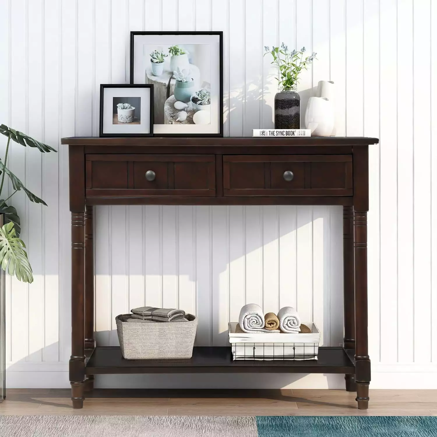 Ktaxon Traditional Wood Console Table 2 Drawers and Bottom Shelf Living Room Console