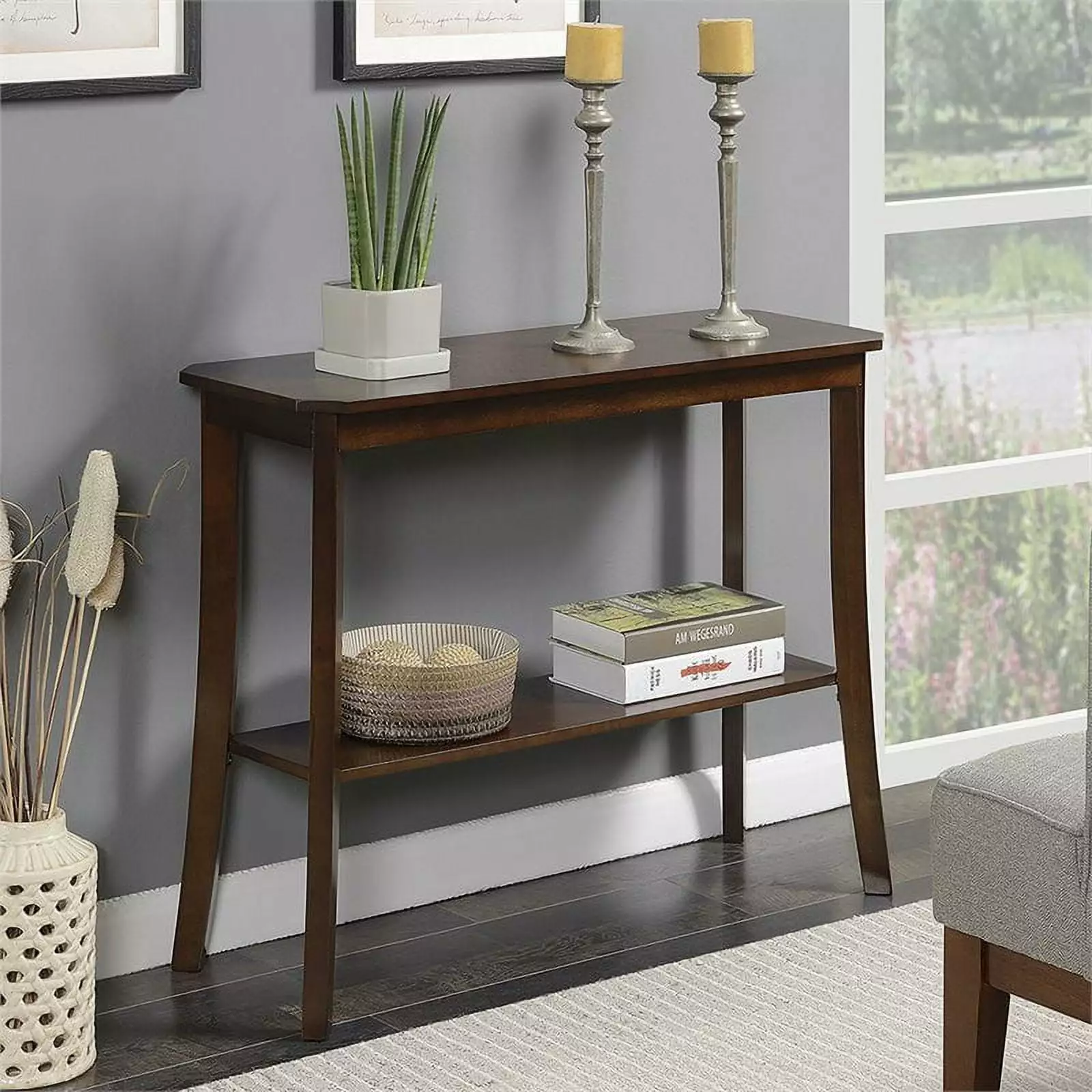 Pemberly Row Traditional Espresso Wood Finish Console Table Hallway Console