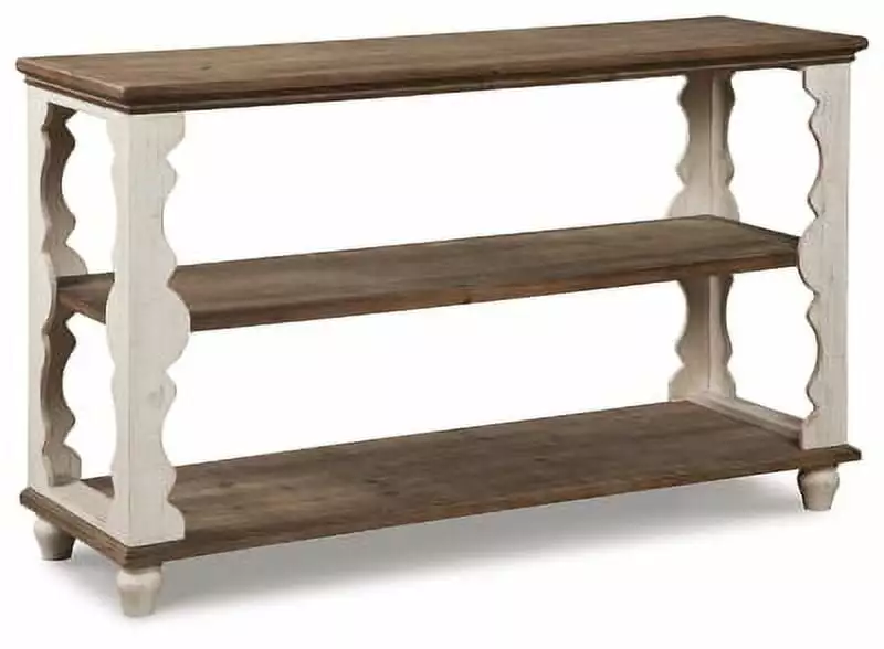 Signature Design Ashley Casual Alwyndale Sofa Console Table Antique White and Brown - Traditional Living Room Accent Console