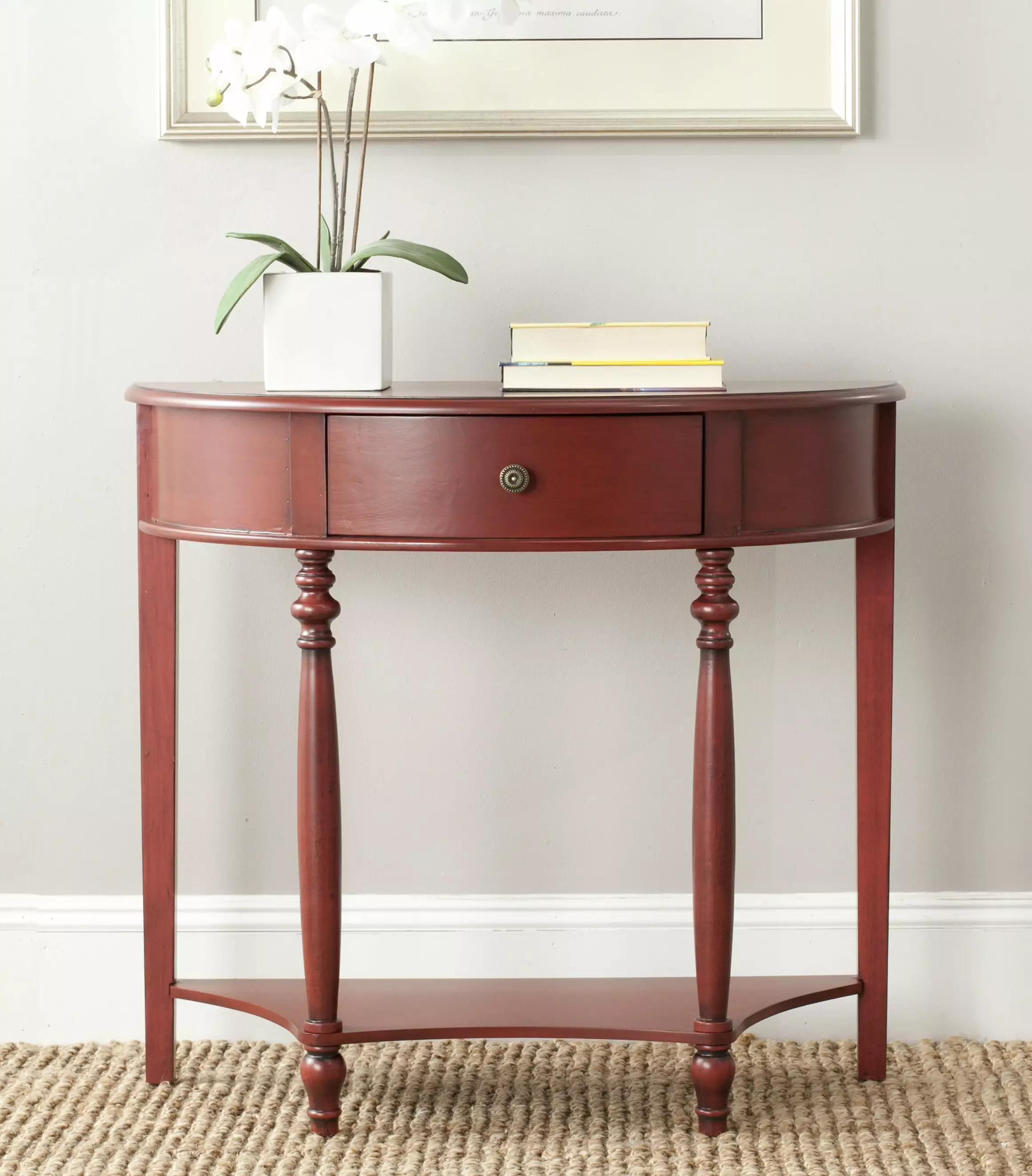 SAFAVIEH David Traditional Demilune Console Table Storage Drawer Dark Brown Console