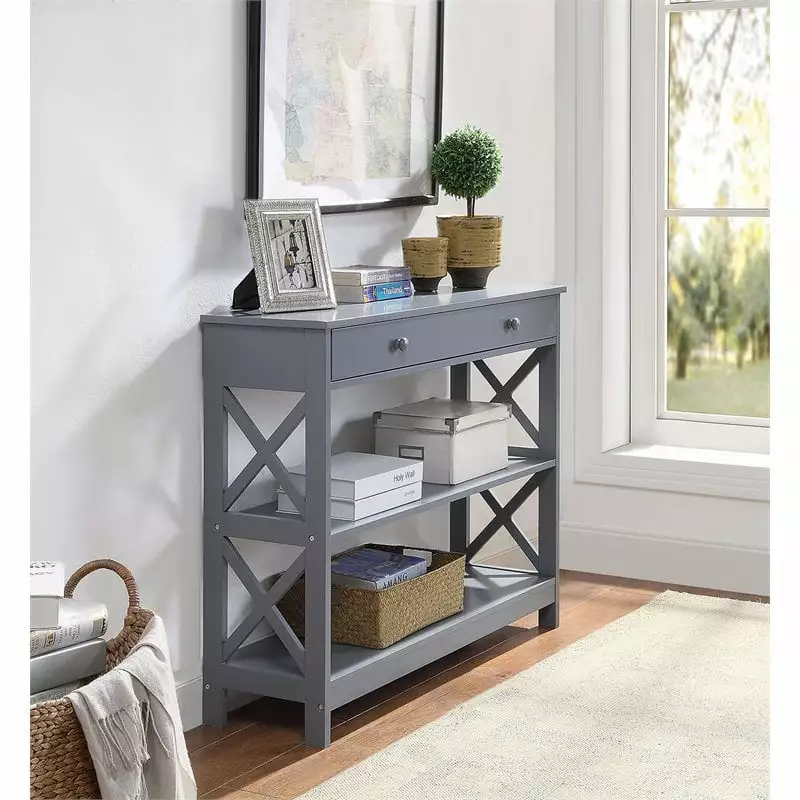 Pemberly Row Transitional One-Drawer Console Table Gray Wood Finish Console