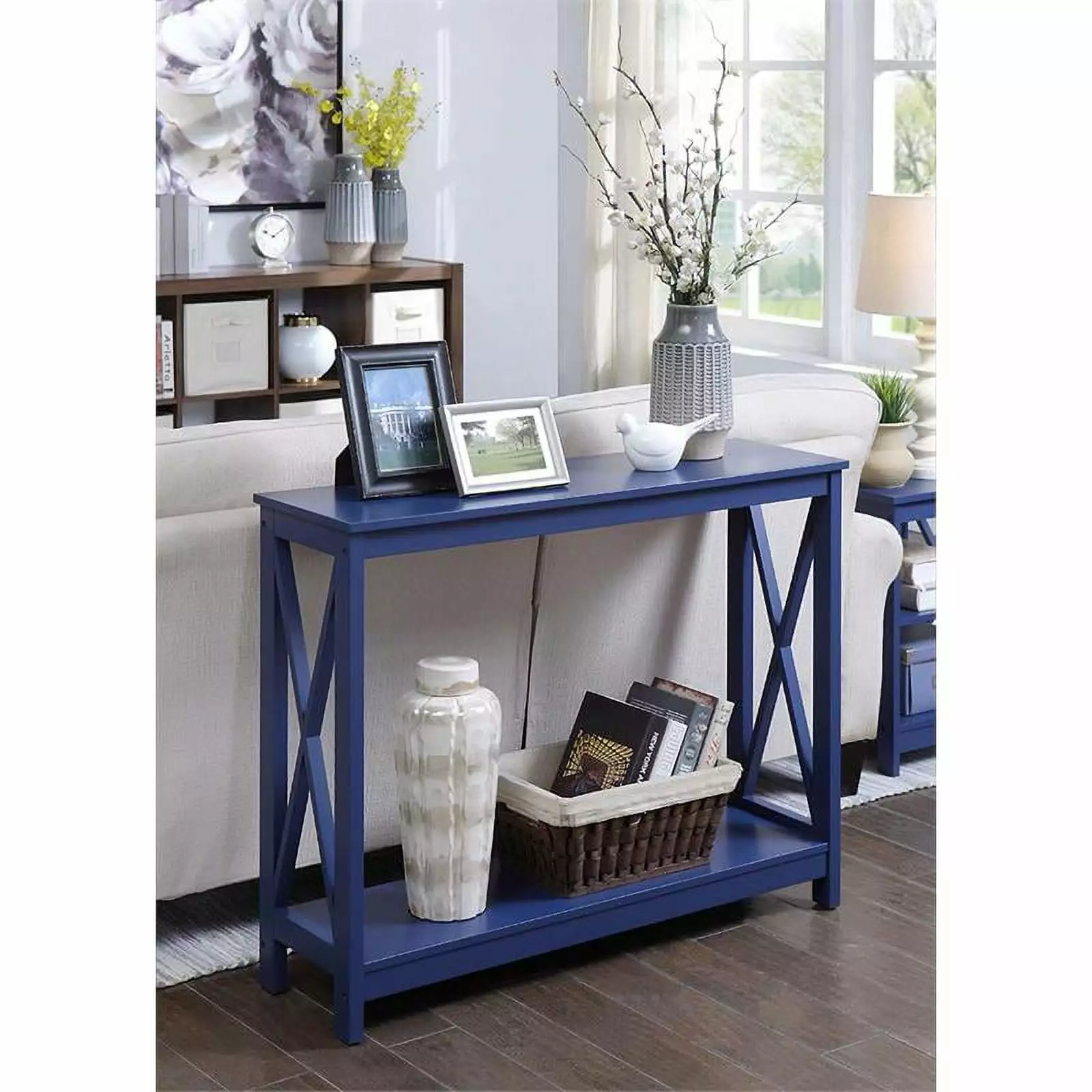 Pemberly Row Transitional Wood Console Table Blue Wood Finish Console