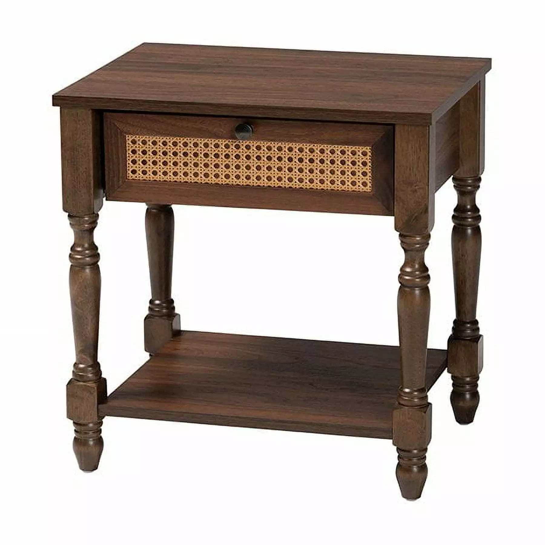 Baxton Studio Roden Transitional Dark Brown Nightstand Rattan