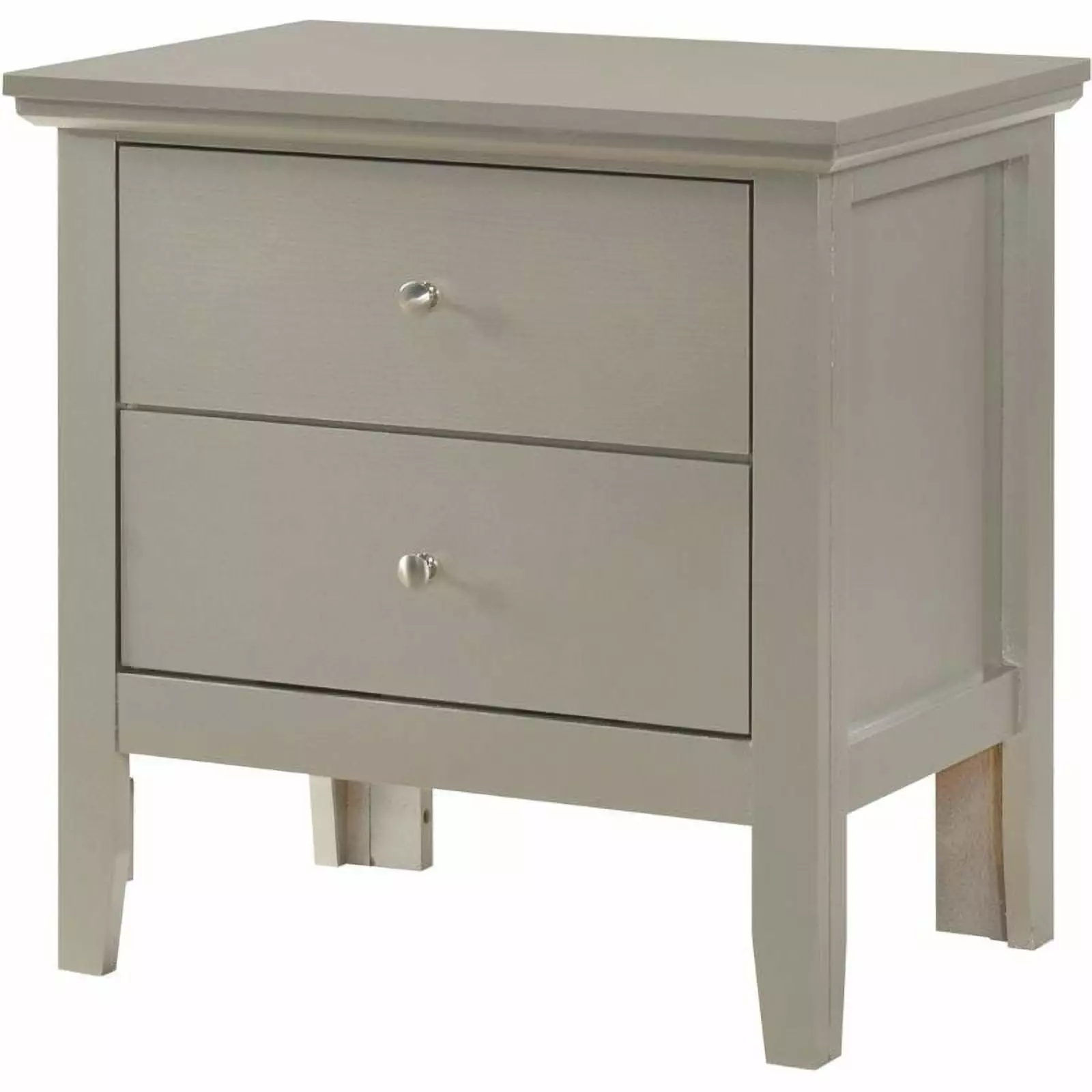 Pemberly Row Transitional Wood 2 Drawer Nightstand Silver Champagne