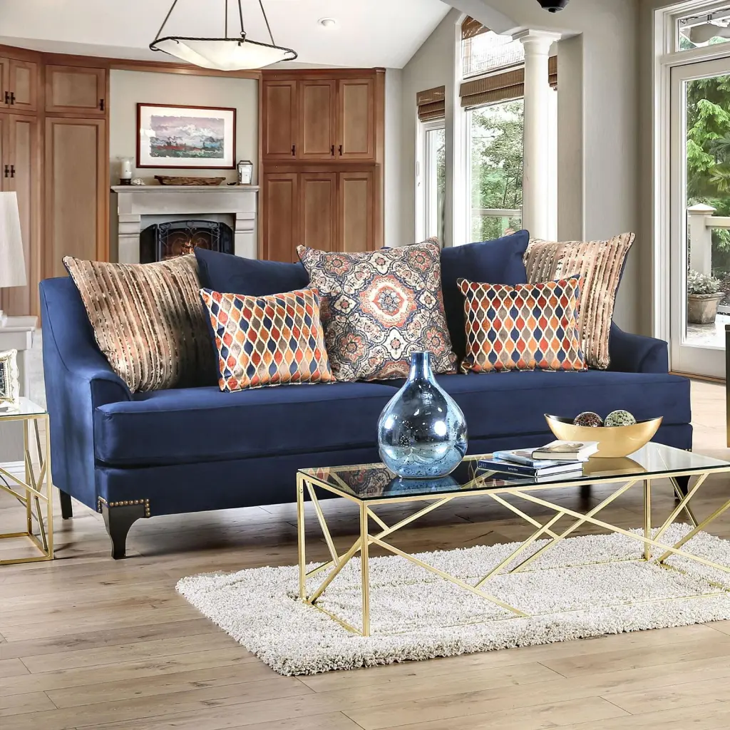 Transitional Fabric Upholstery Sofa Blue Sisseton Furniture America - Stylish Living Room Sofa
