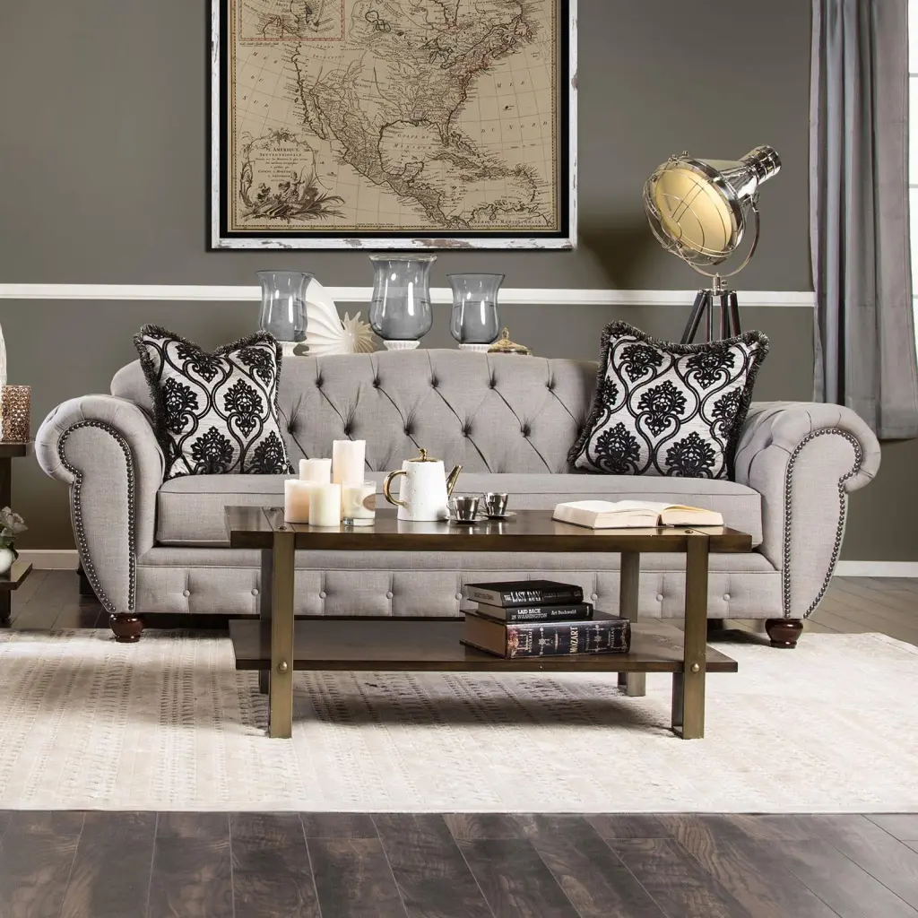 Transitional Fabric Upholstery Sofa Gray Viviana Furniture America - Modern Living Room Sofa