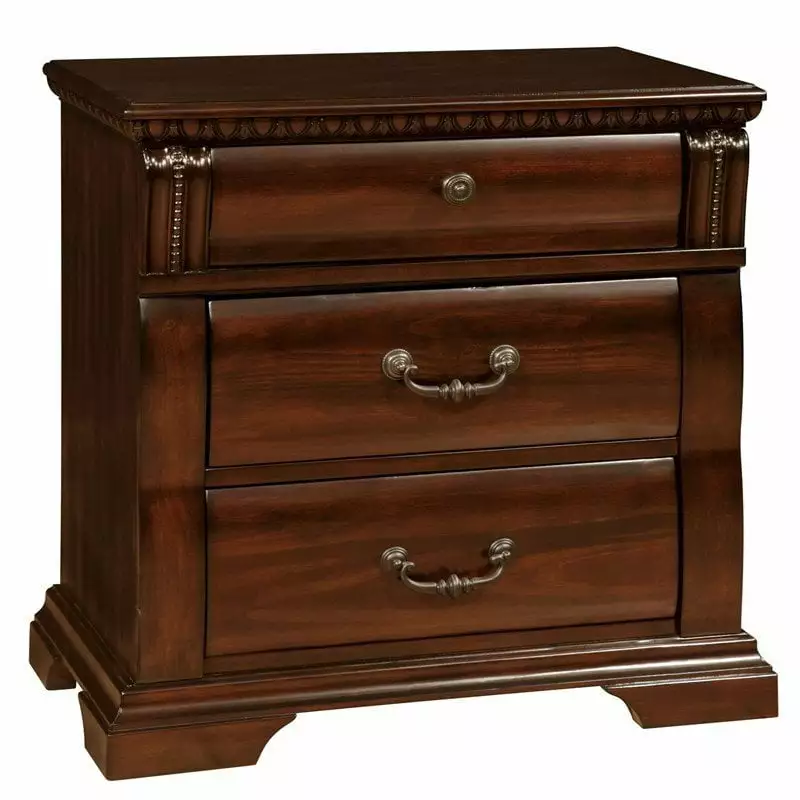 Furniture America Oulette Transitional Wood 3-Drawer Nightstand Cherry Finish