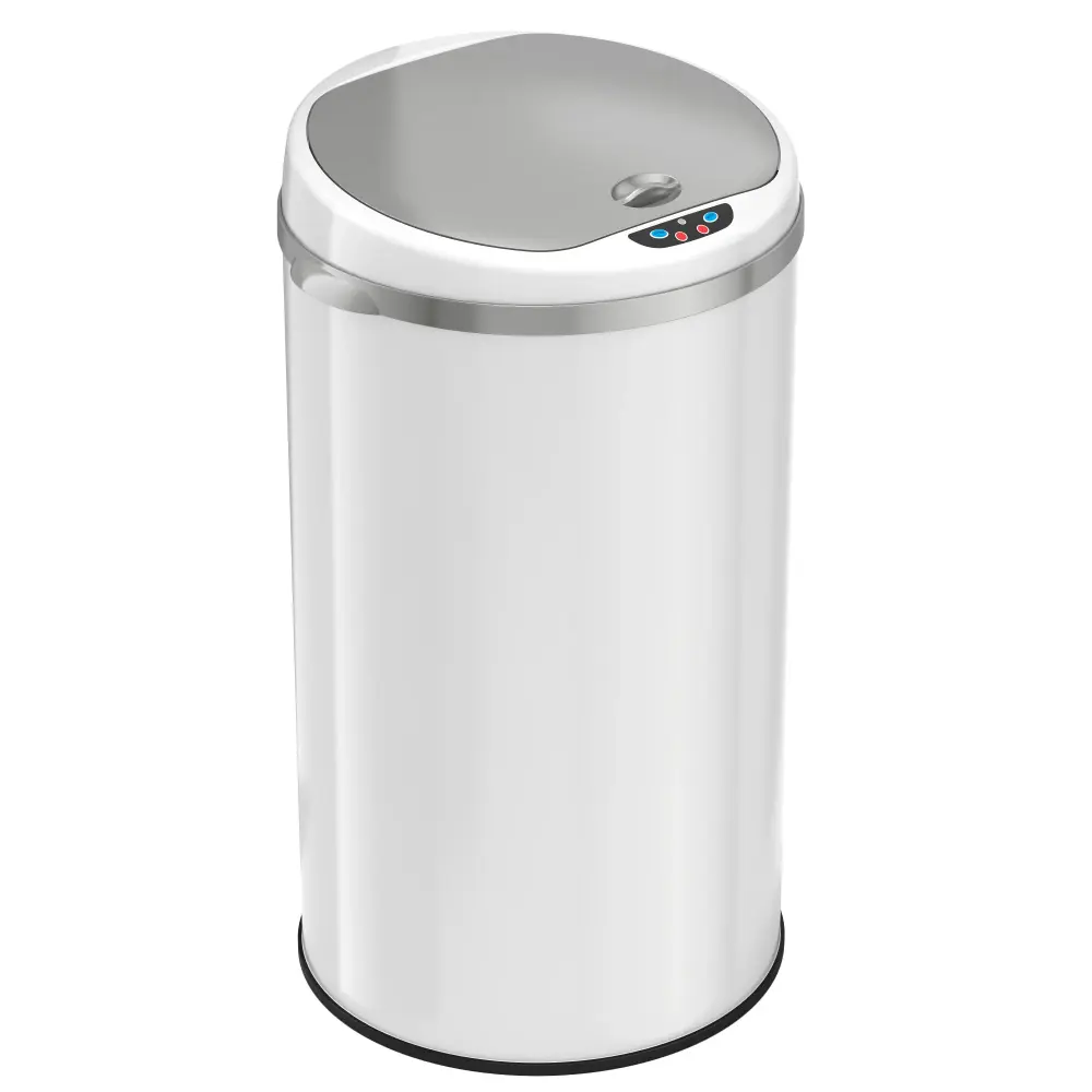 30 Liter / 8 Gallon Round White Stainless Alloy Sensor Kitchen Trash Can AbsorbX Odor Filter