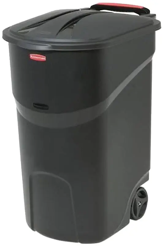Rubbermaid 2008188 Wheeled Trash Can Lid, 45 gal Capacity, Plastic, Jet-black, Hinged Closure