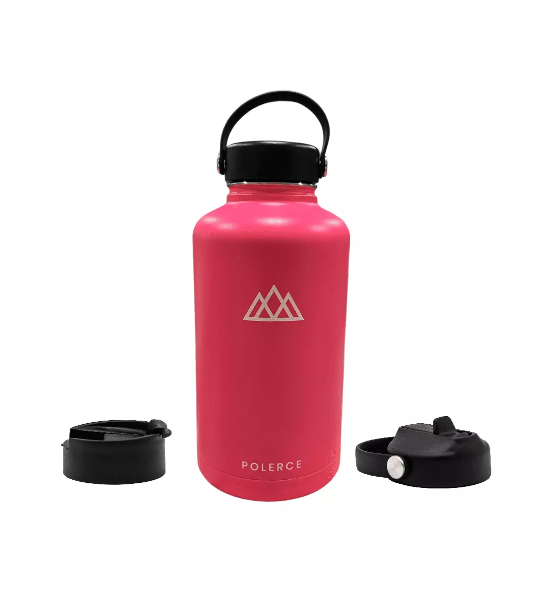 Polorce Vacuum Insulated Bottle 64 fl oz Stainless Steel Flask 3 Lids Pink