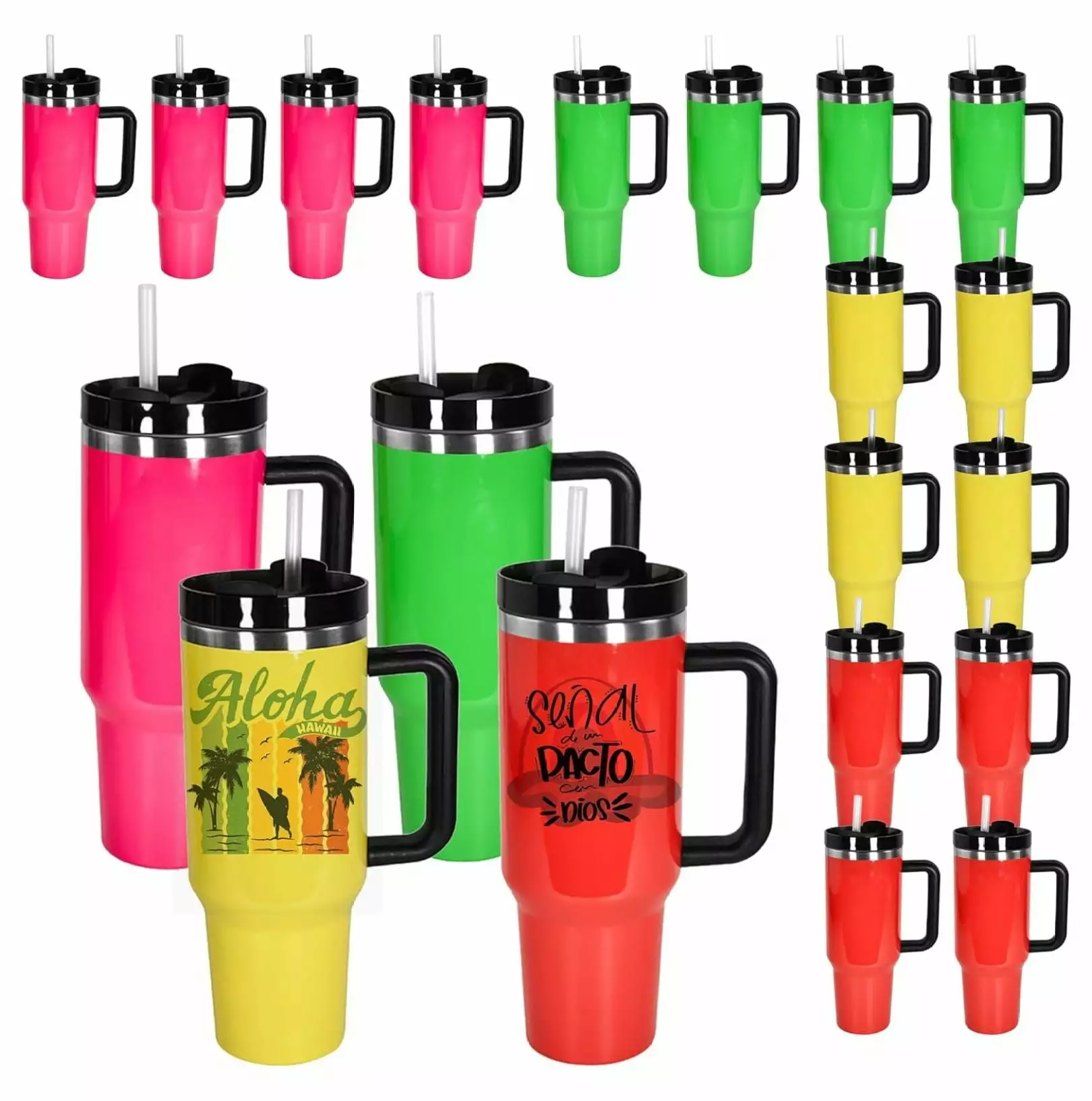 ZHANGHU 20 Pack 40OZ Sublimation Blanks Travel Coffee Cup Handle & Straw Fluorescence Stainless Steel