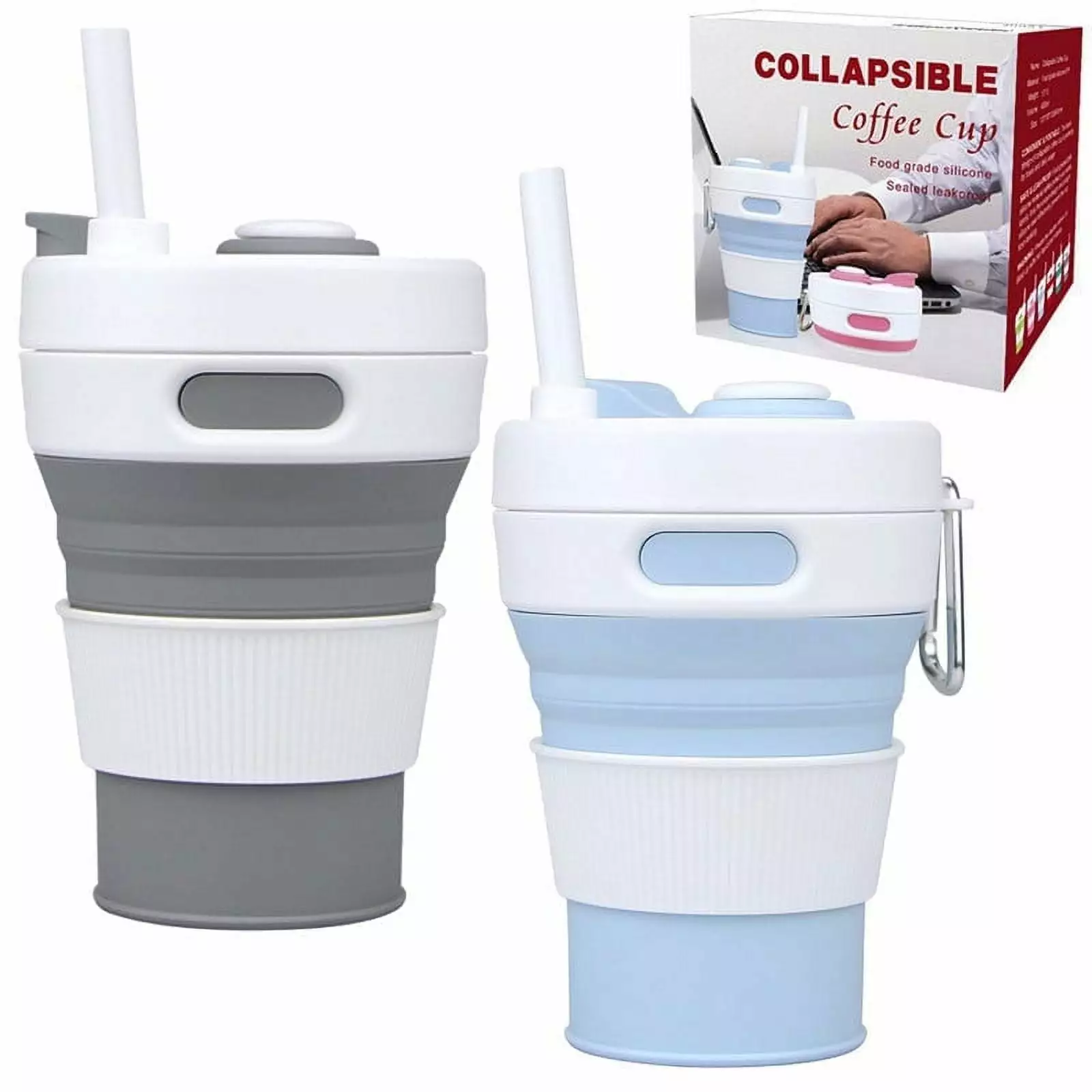 XUELIYUN 2 Pcs 450ml Collapsible Coffee Cup Lid and Straw Silicone Camping Travel