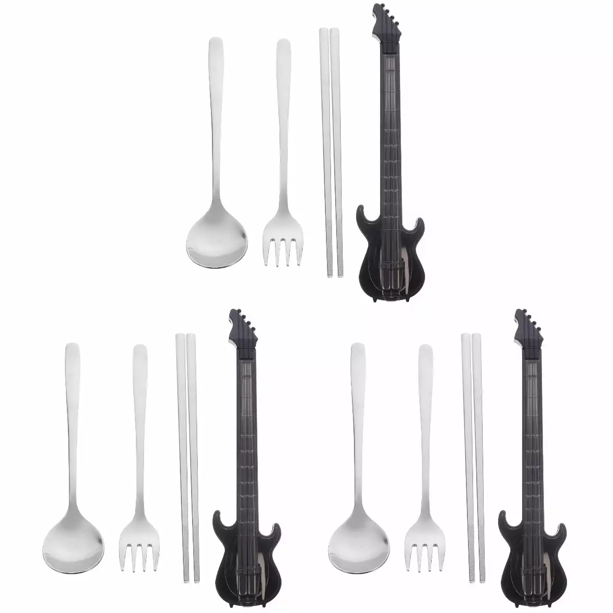 Qiysamall 3 Sets Travel Utensils Stainless Steel Utensils Set Portable Guitar Shape Box Tableware Kit Travel