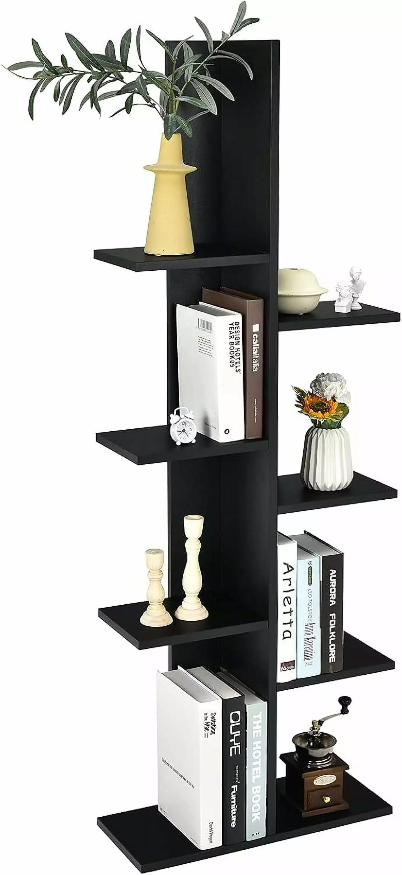 8 Shelf Bookshelf Wooden Tree Bookcase 20 x 8 x 55.5 Inch Freestanding 8 Tier Storage Display Shelf Black A&A Manufacturing