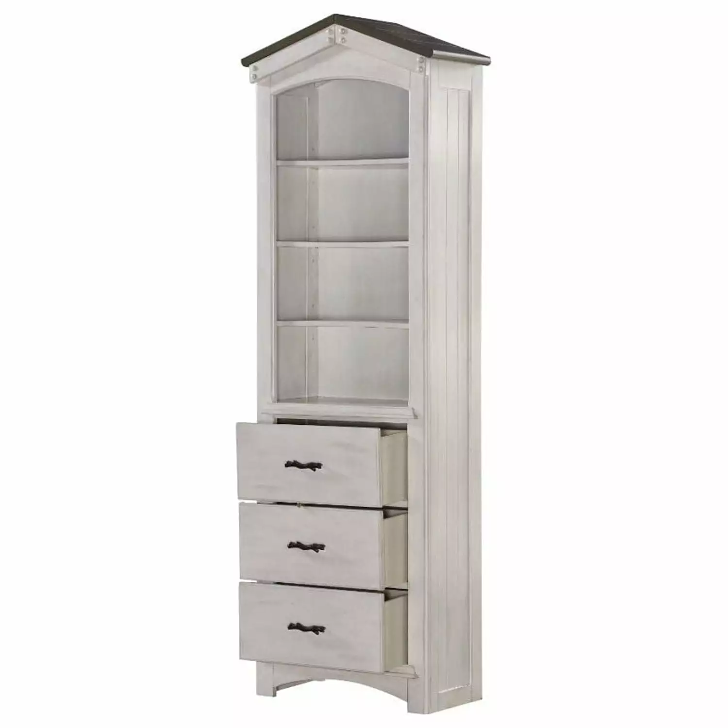 ACME Tree House Bookcase Cabinet Weathered White and Washed Gray Storage Display Shelf Acme Furniture