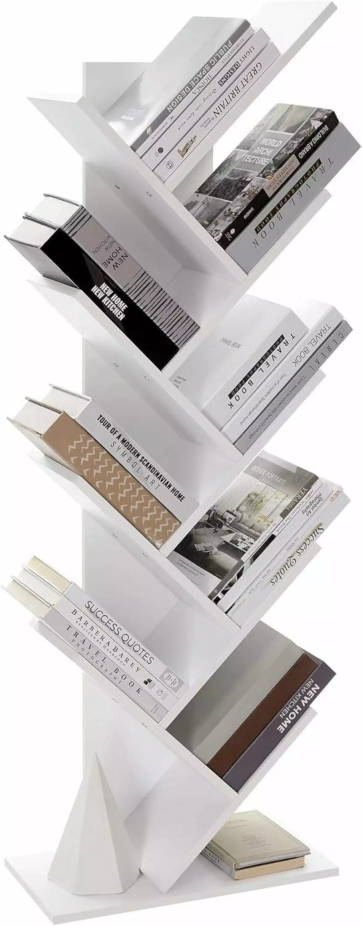 Tree Bookshelf 9-Tier Bookcase Space-Saving Corner Shelf CDs Games Bedroom Living Room Home Office White FHWMECD