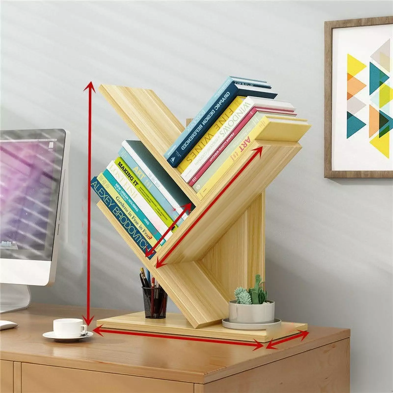 Big Sale Tree Bookshelf Solid Wood 3-Tier Space Saving Book Storage Organizer Office Home School Light Walnut HRHousruse