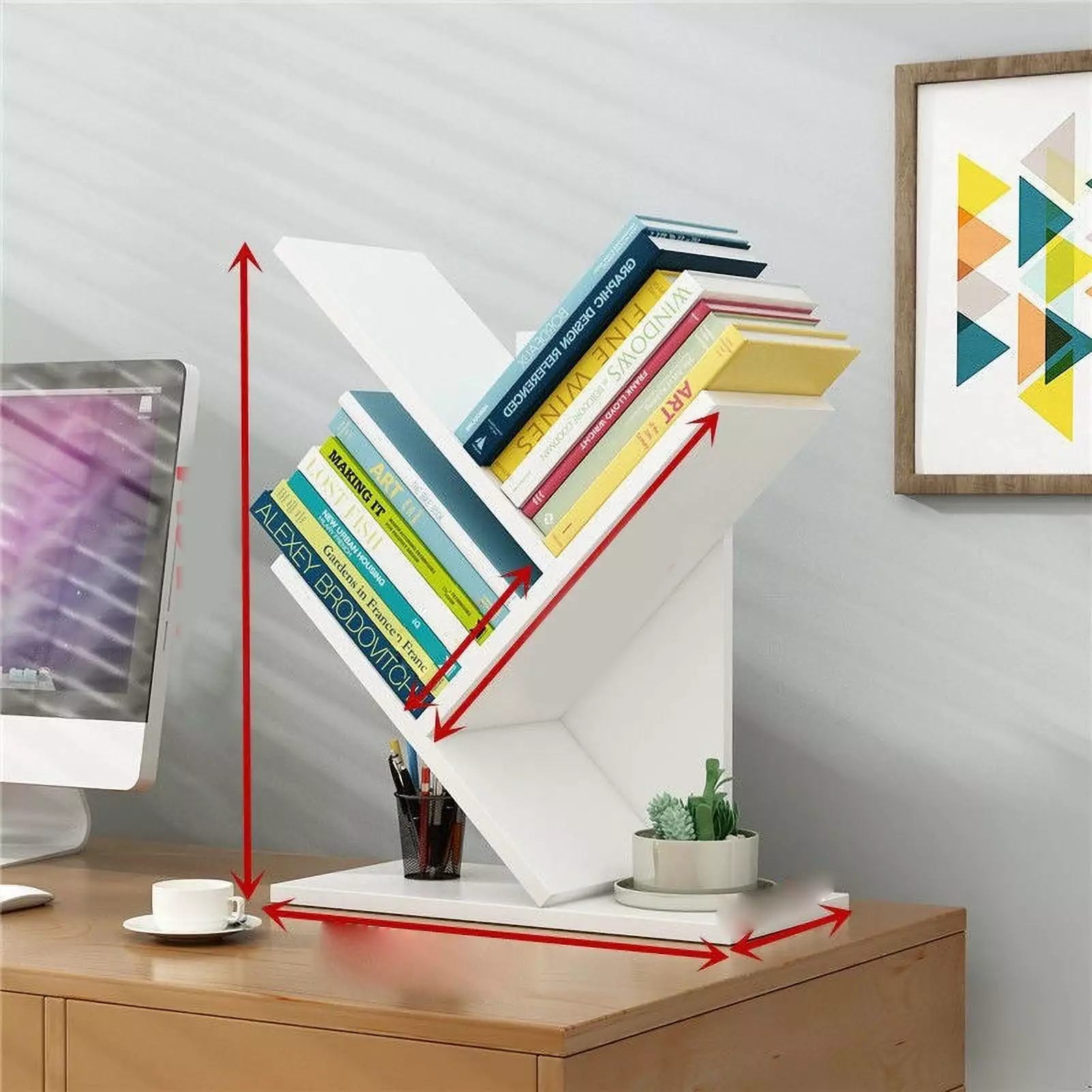 Tree Bookshelf Solid Wood 3-Tier Space Saving Book Storage Organizer Shelves Office Home School White yiruntangshengwukeji