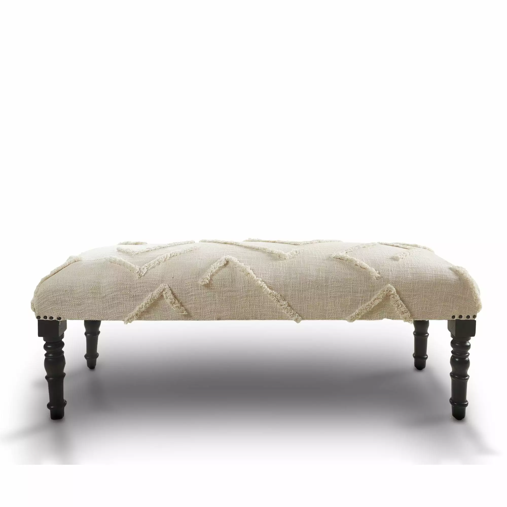 Laddha Home Designs 47 Cream Over Tufted Rectangular Bench Wooden Legs Living Room or Bedroom Benches