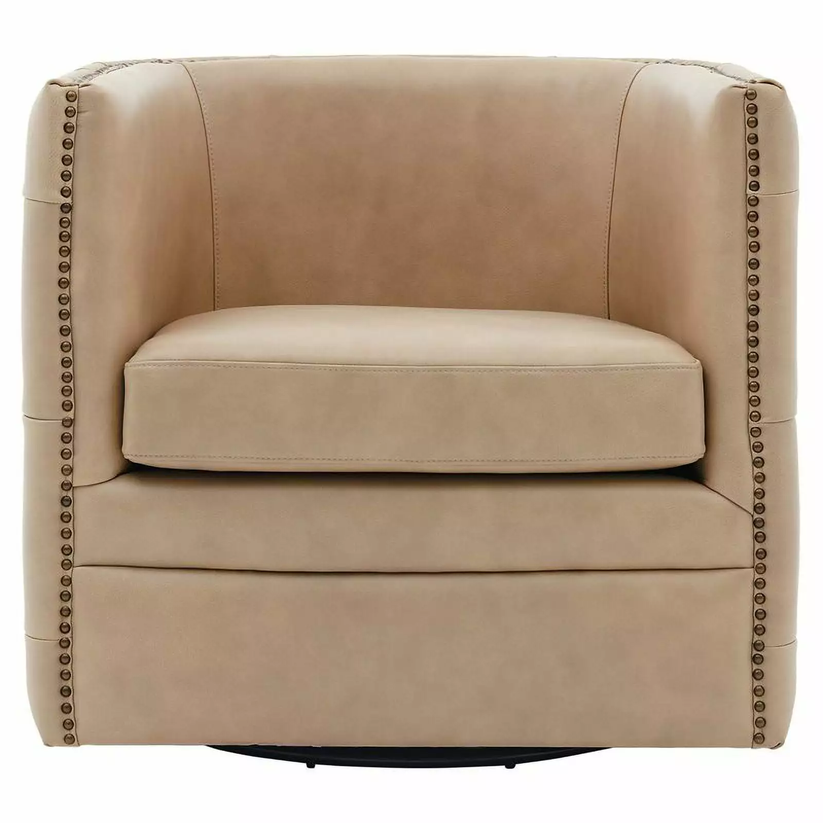Pemberly Row 18 Top Grain Leather Swivel Tufted Chair Beige