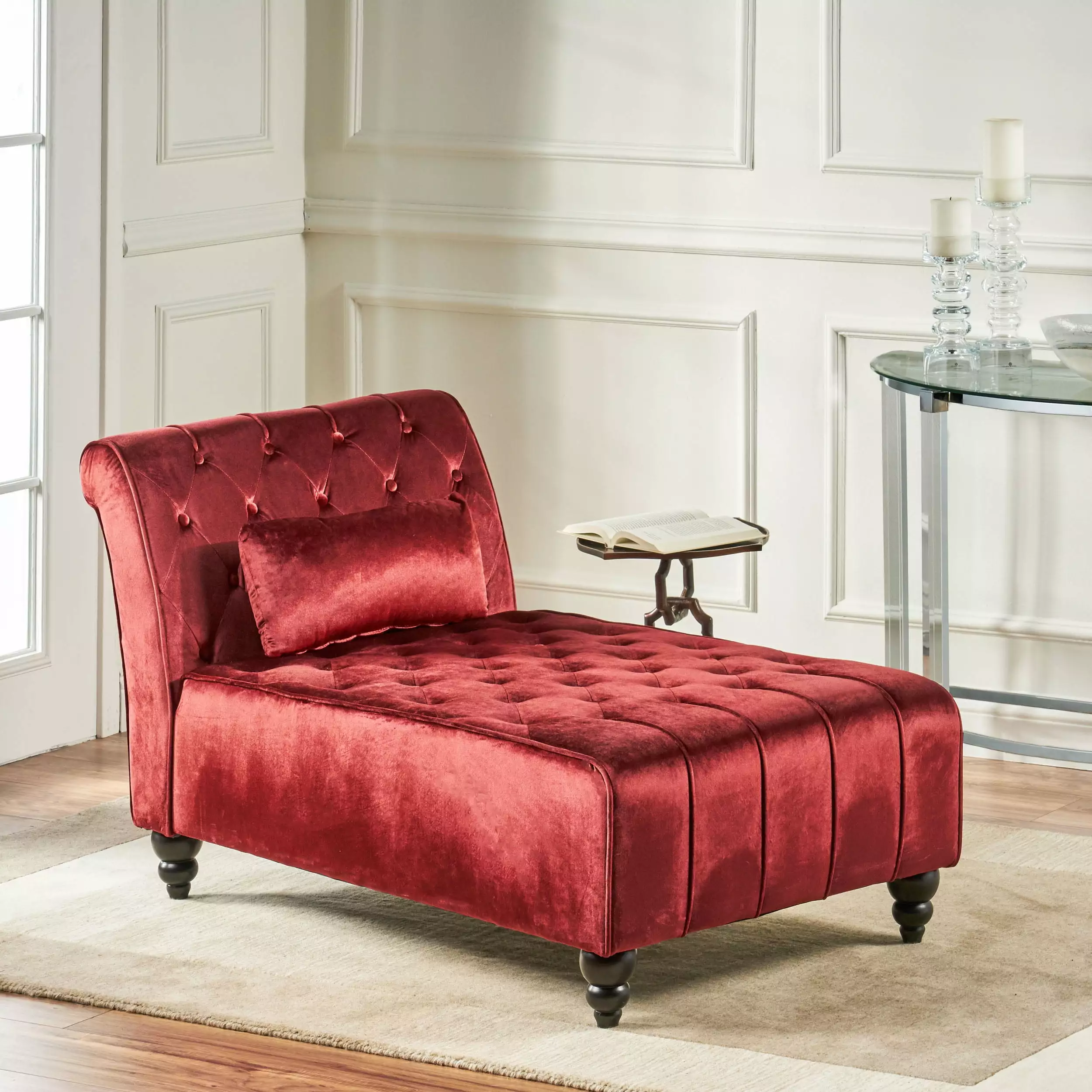 Tufted Chaise Lounge - Elegant Upholstered Lounge Chair Nailhead Trim Living Room Bedroom Office Chaise Jamini
