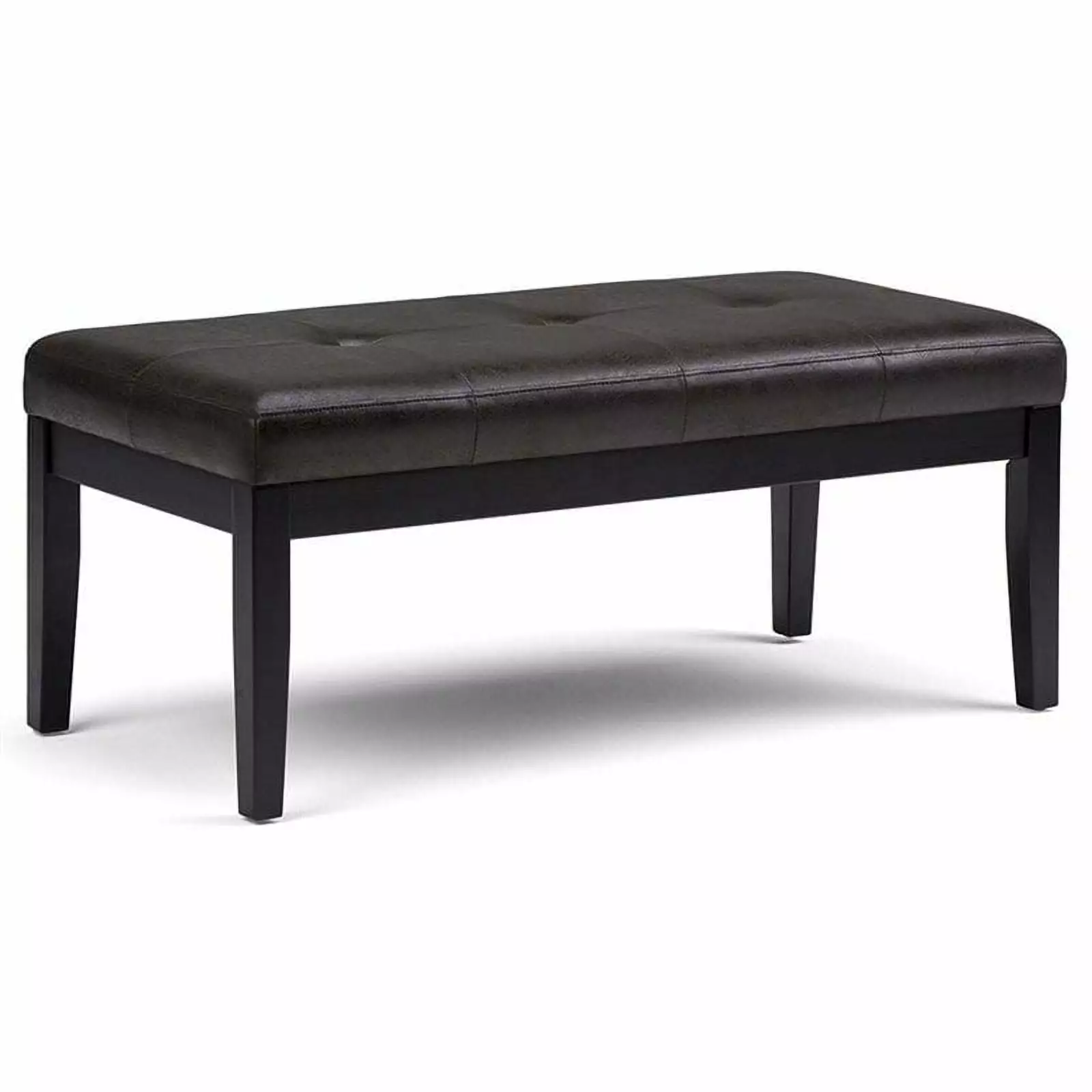 Atlin Designs Faux Leather Tufted Ottoman Bench - Black - Modern Living Room Piece Ottomans