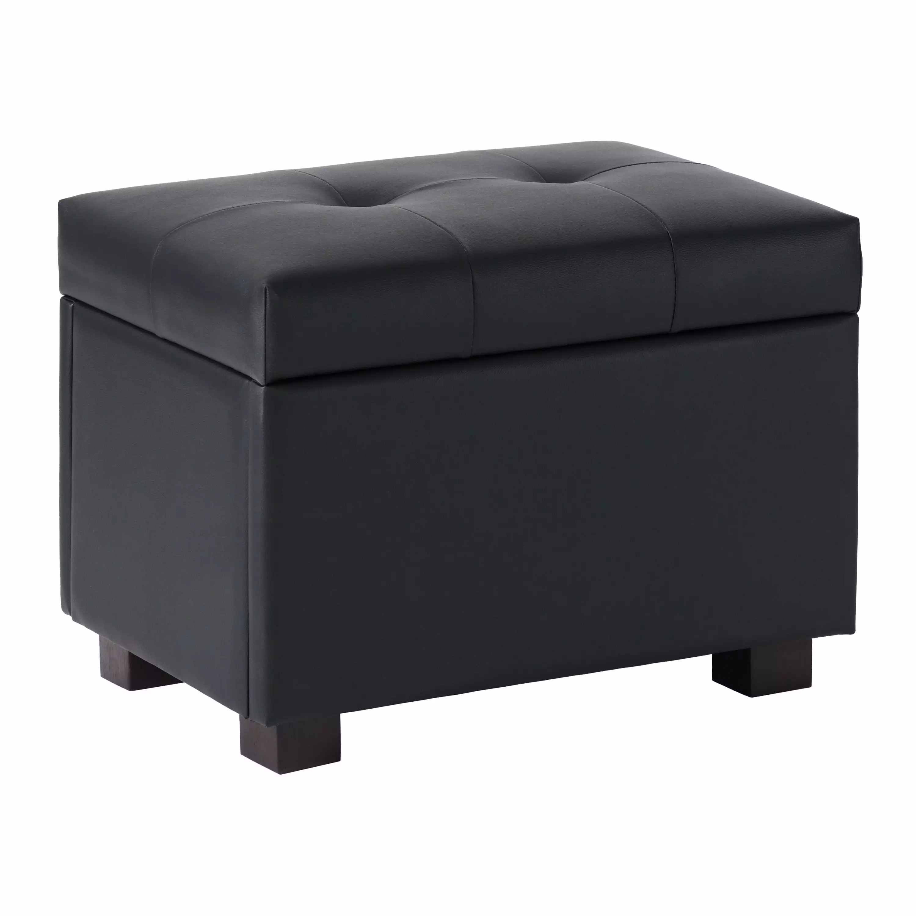 Kris & Alley Kai Black Faux Leather Tufted Storage Ottoman Wood Feet Ottomans