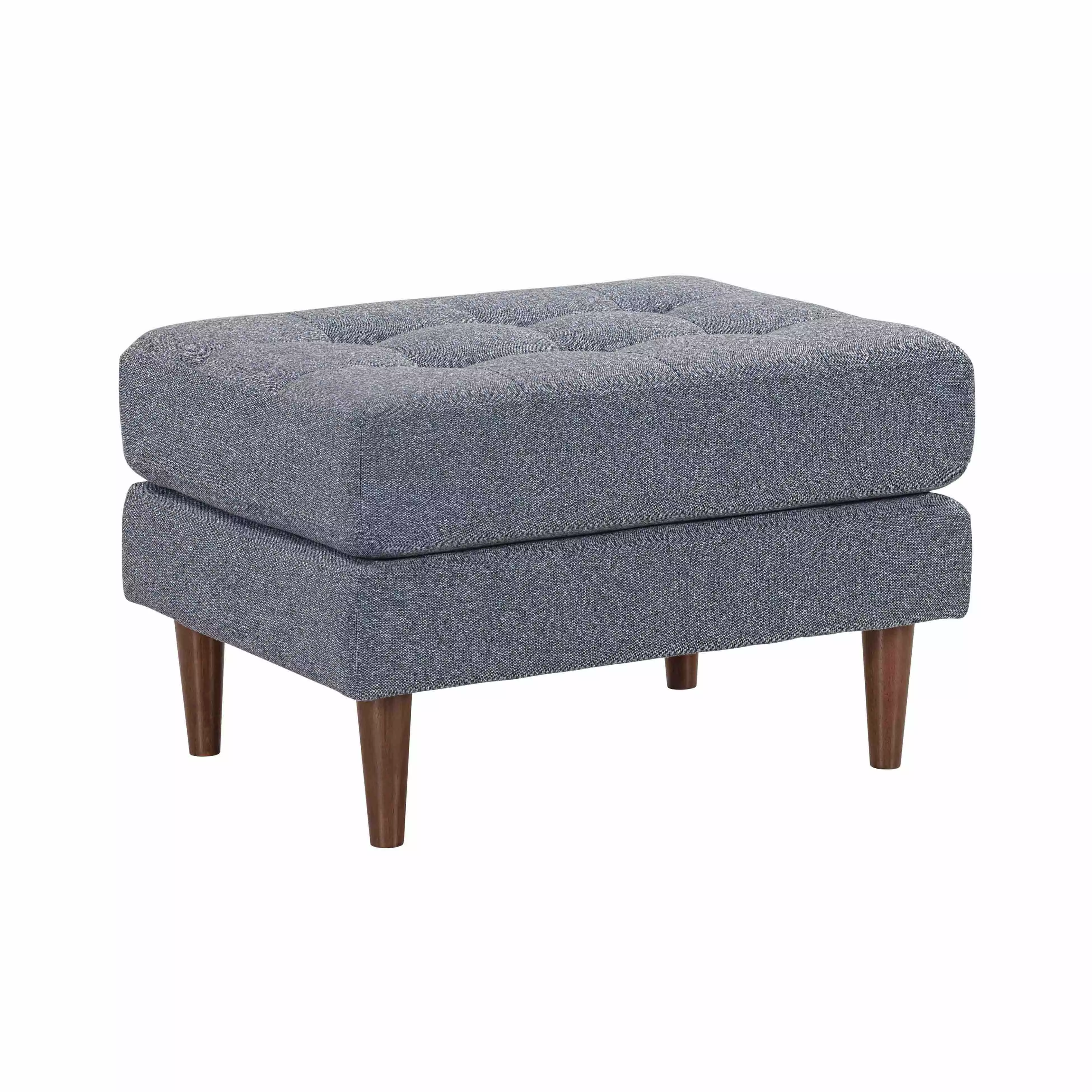 TOV Furniture Cave Navy Tufted Tweed Ottoman - Elegant Living Room Accent Ottomans
