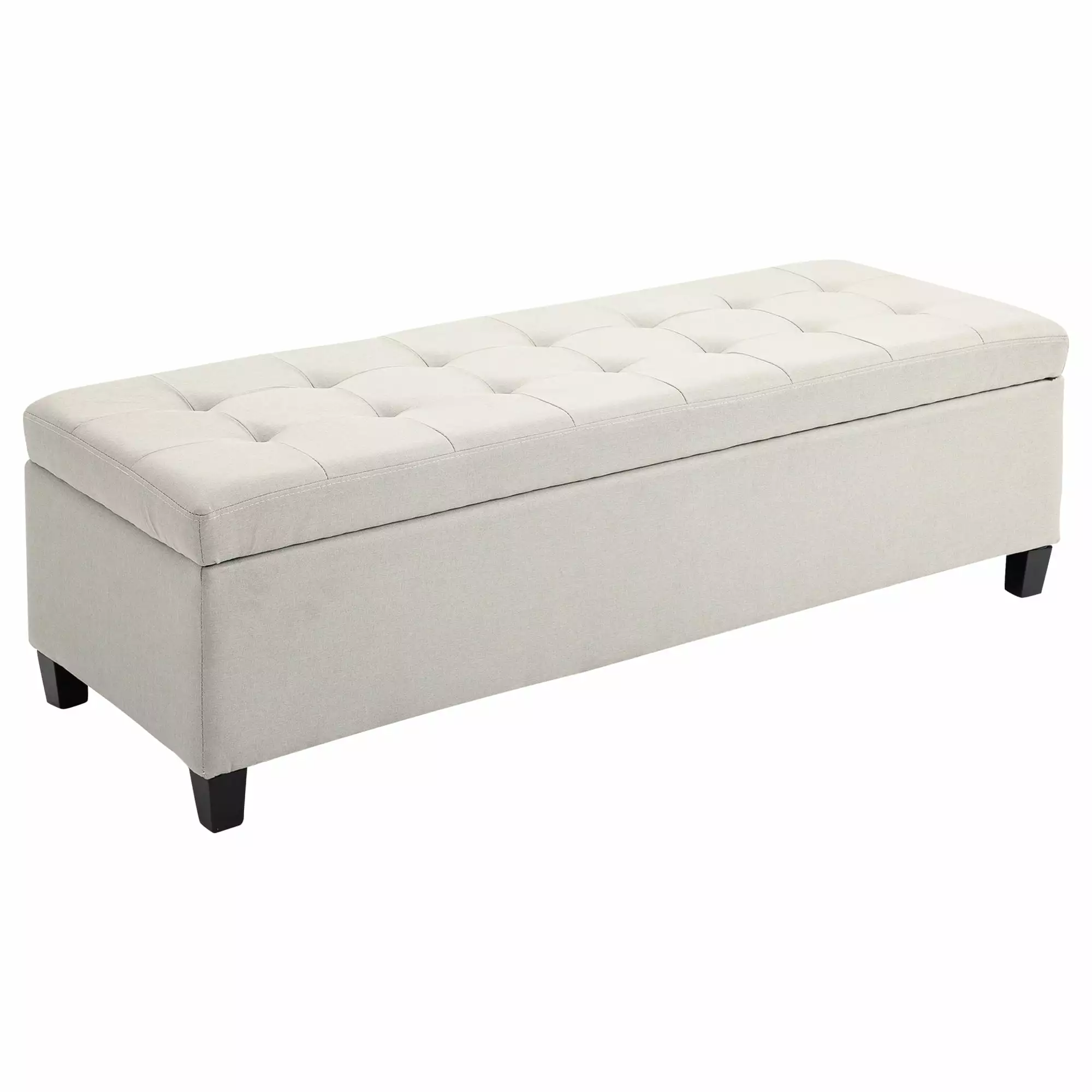 HomCom 51 Large Tufted Linen Fabric Ottoman Storage Bench Soft Close Top Cream White Ottomans