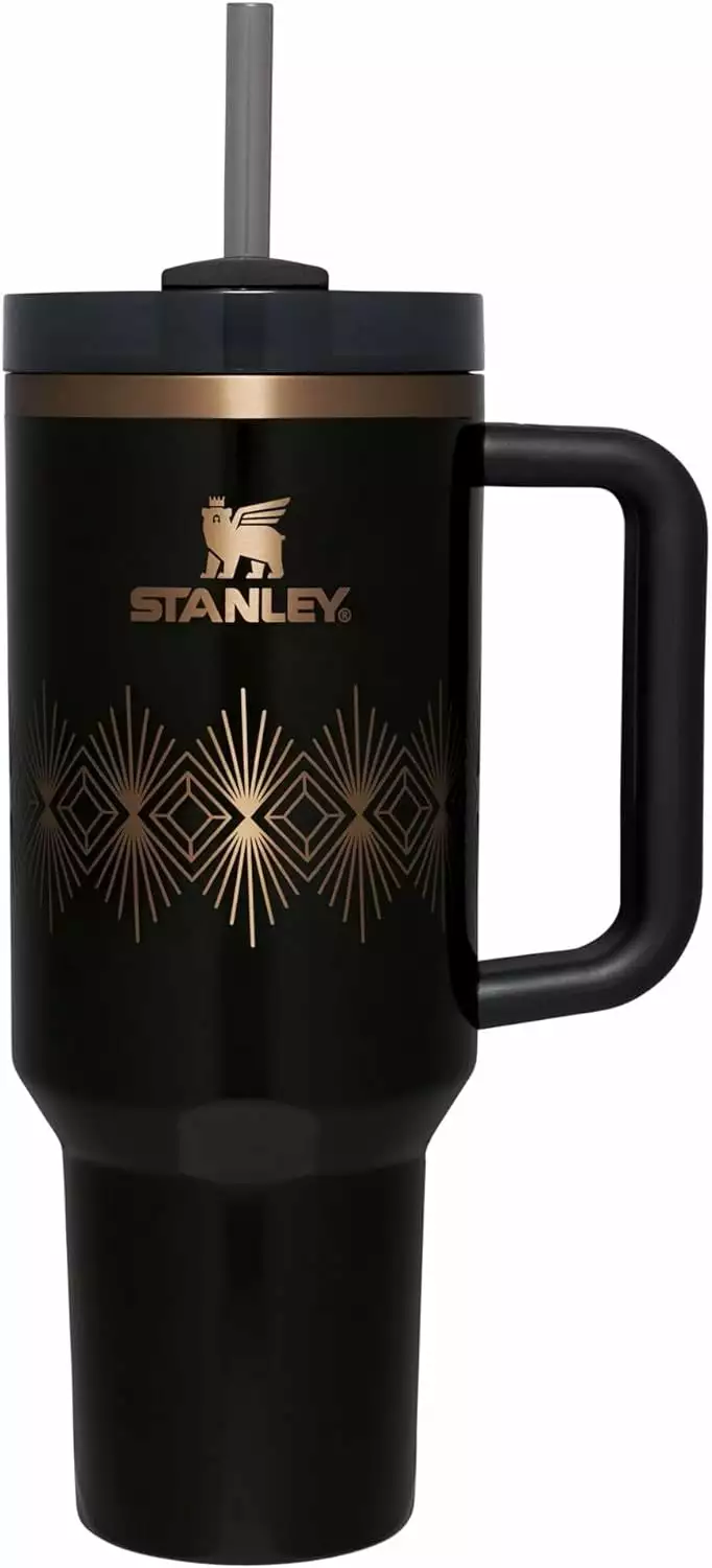 Stanley Quencher H2.O FlowState Tumbler 40 oz Black Gloss Deco Stainless Steel Vacuum Insulated Cup Straw