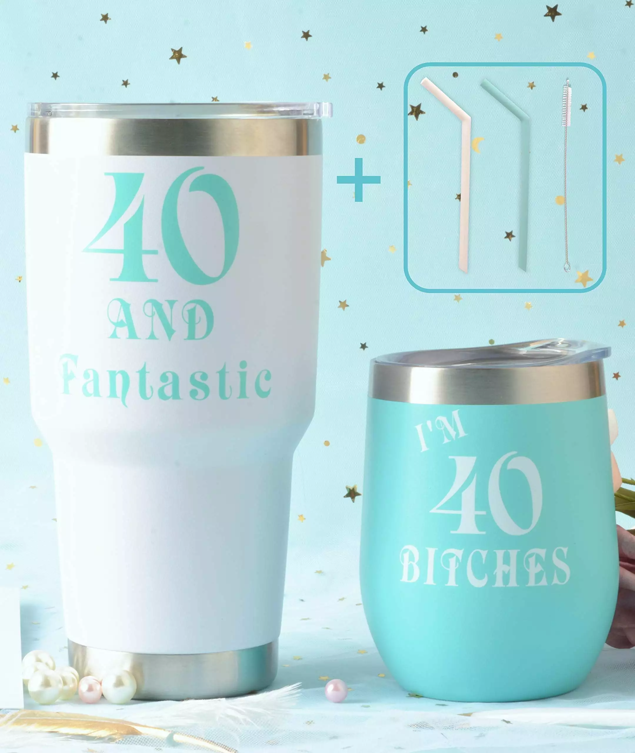 MEANT2TOBE 40th Birthday Tumbler Set Perfect Gift Friends Sisters and Her
