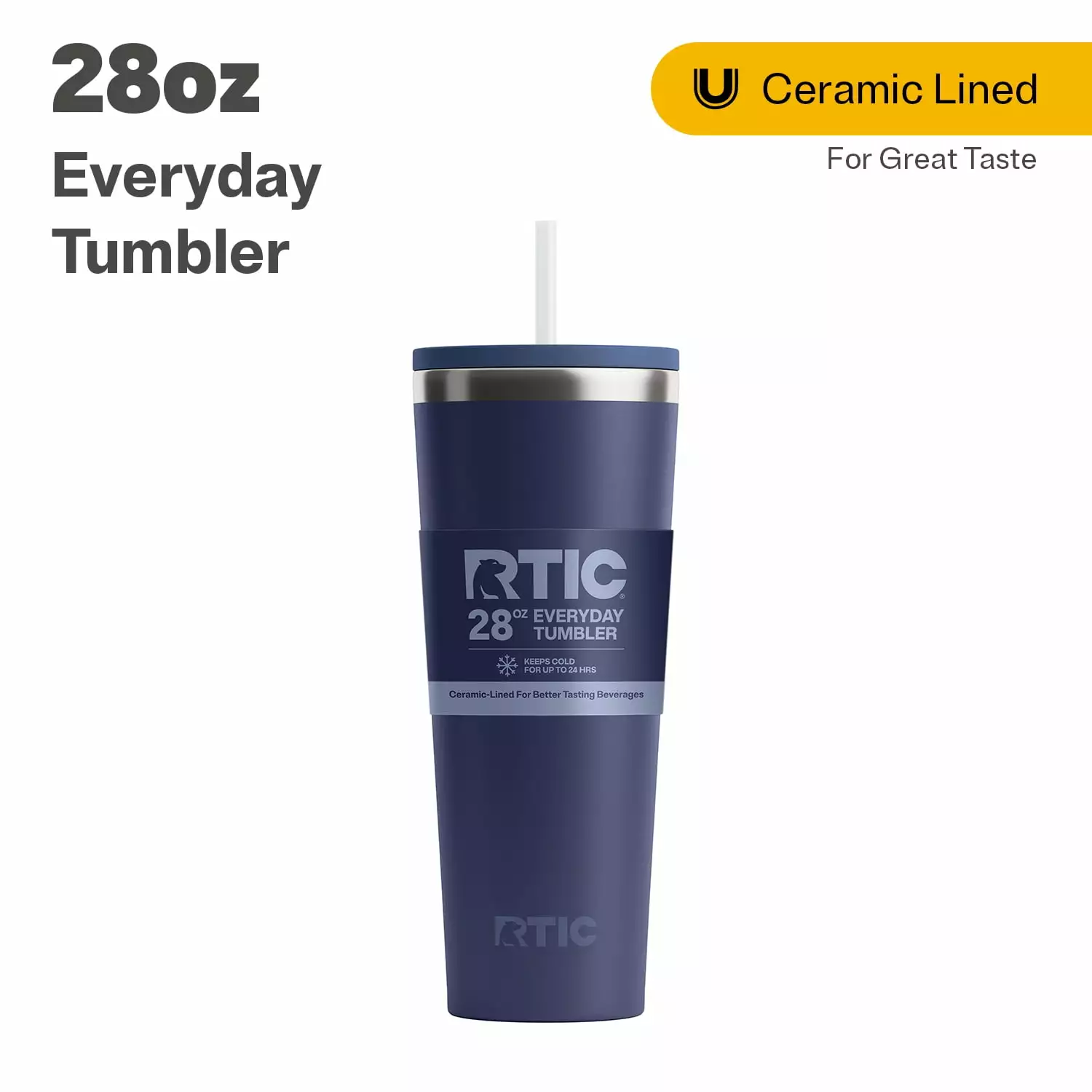 RTIC 28 oz Ceramic Lined Everyday Tumbler Spill-Resistant Straw Lid Navy