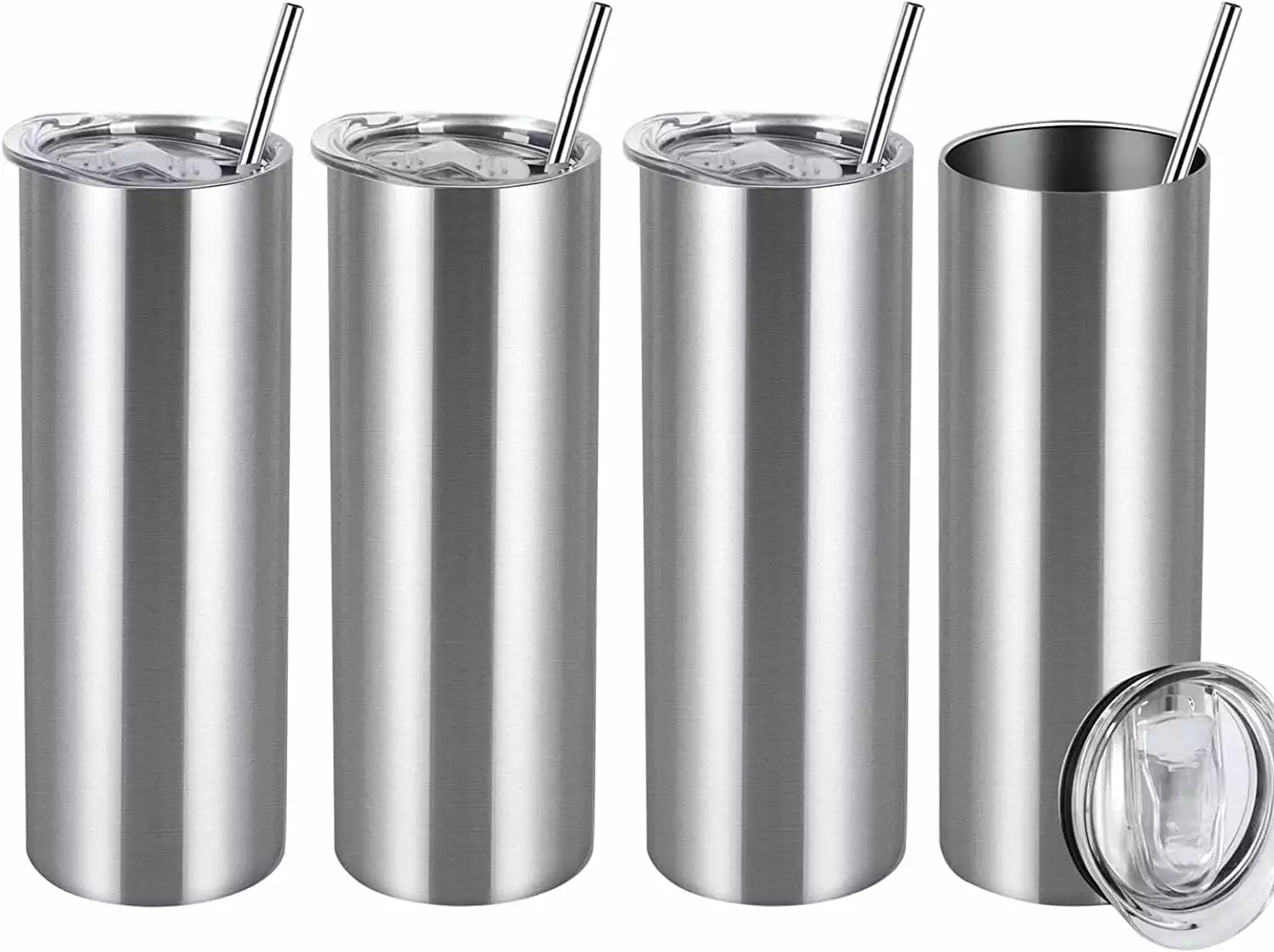 30 Oz Straight Skinny Tumbler Set - Stainless Steel Slim Tumbler 4 Pack Lid and Straws