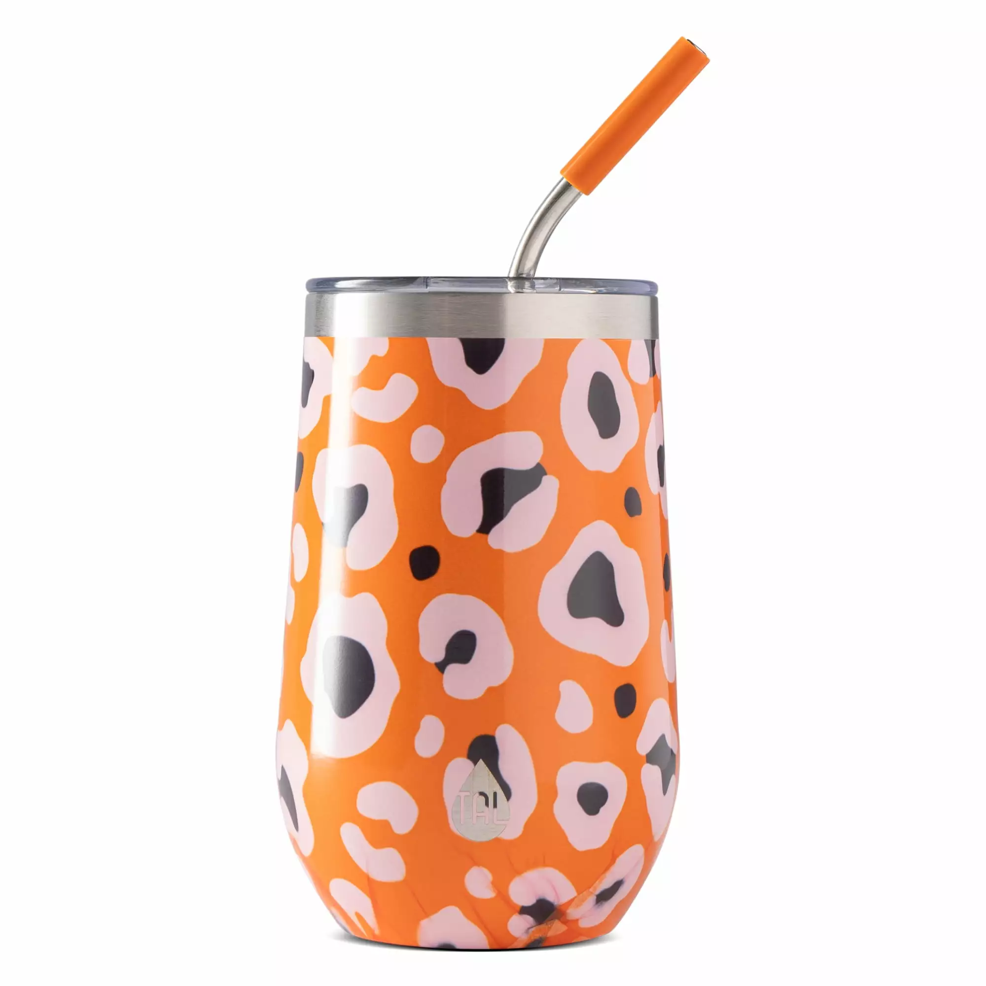 TAL Stainless Steel Wine Tumbler Straw 16oz Orange Double Wall Insulated Cup
