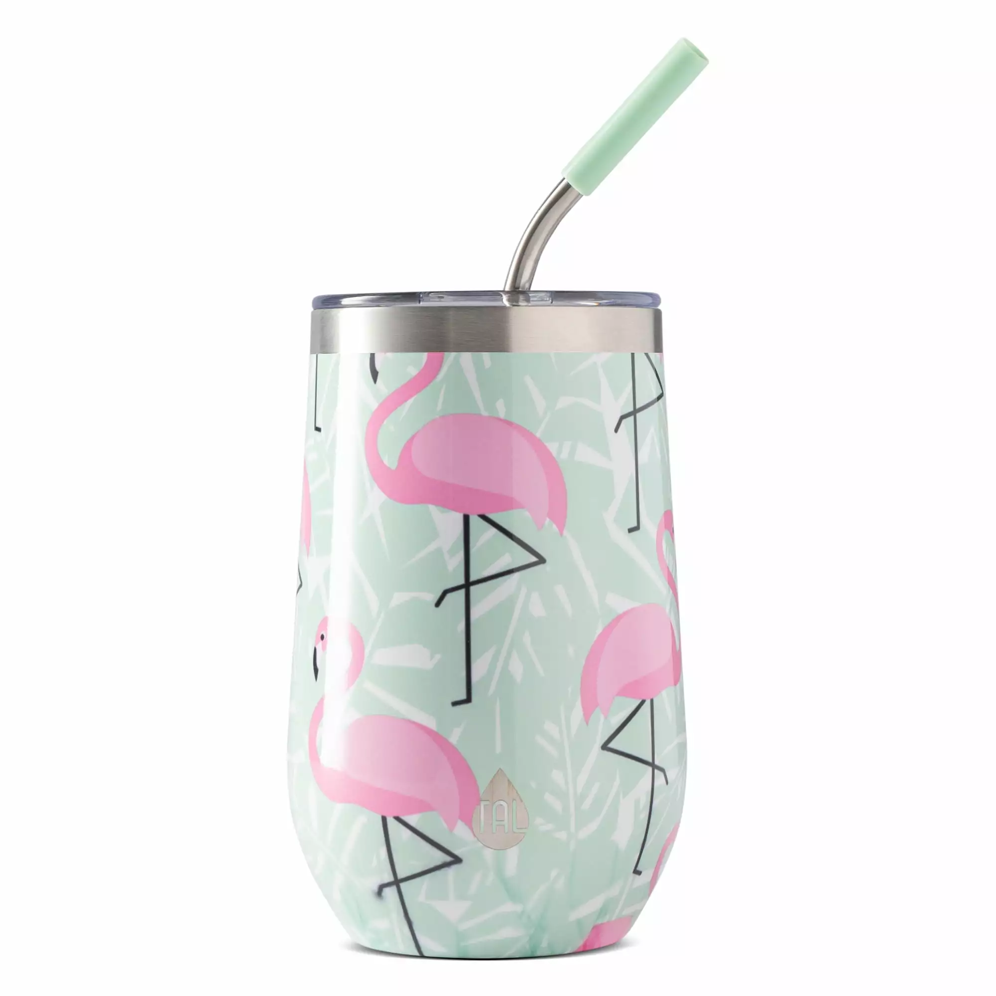 TAL Stainless Steel Wine Tumbler Straw 16oz Flamingo Double Wall Insulated Cup
