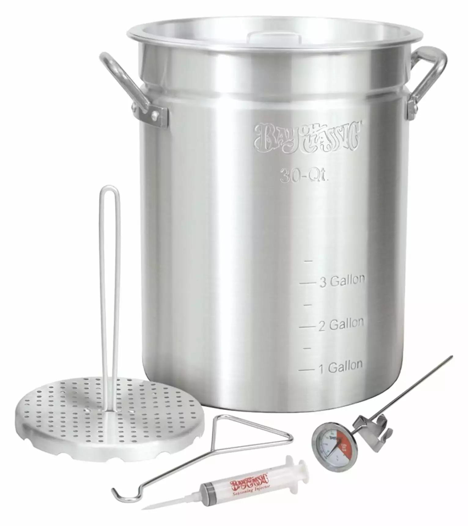 Drevy 3025 30-qt Aluminum Turkey Fryer Set Perforated Poultry Rack, Hook, 12- Thermometer, and 1-oz Seasoning Injector