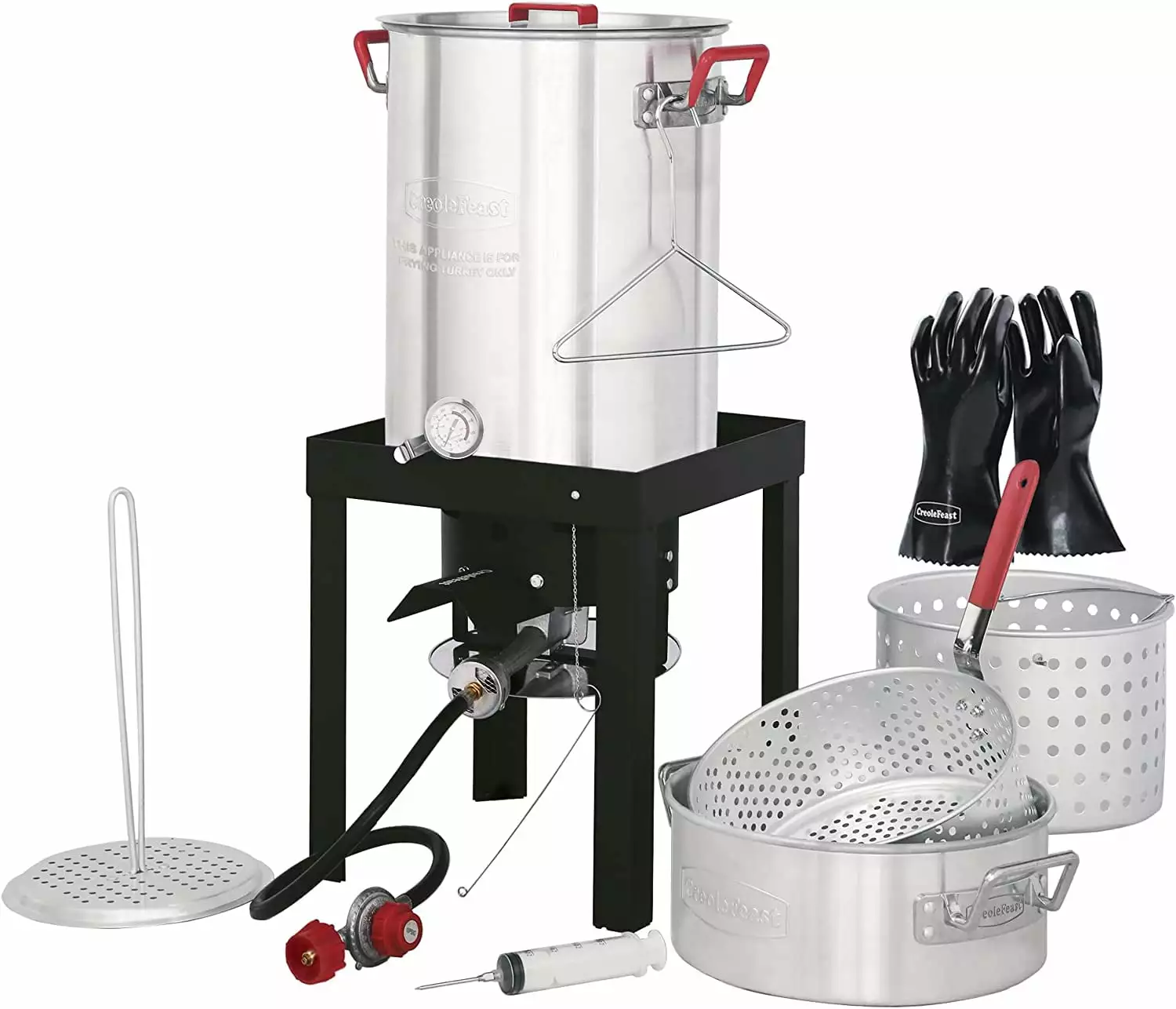 Turkey Fryer Set TF30TG 50,000 BTU Propane Burner 30 Qt & 10 Qt Pot Heat-Resistant Gloves HEVAVW