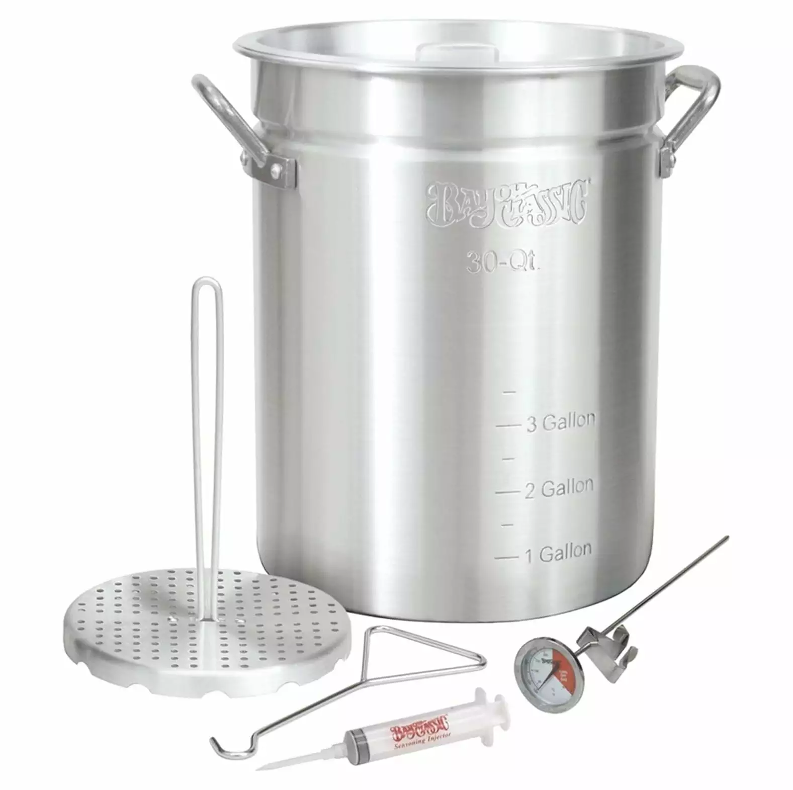 Lwory 3025 30-qt Aluminum Turkey Fryer Set Perforated Poultry Rack, Hook, 12- Thermometer, and 1-oz Seasoning Injector